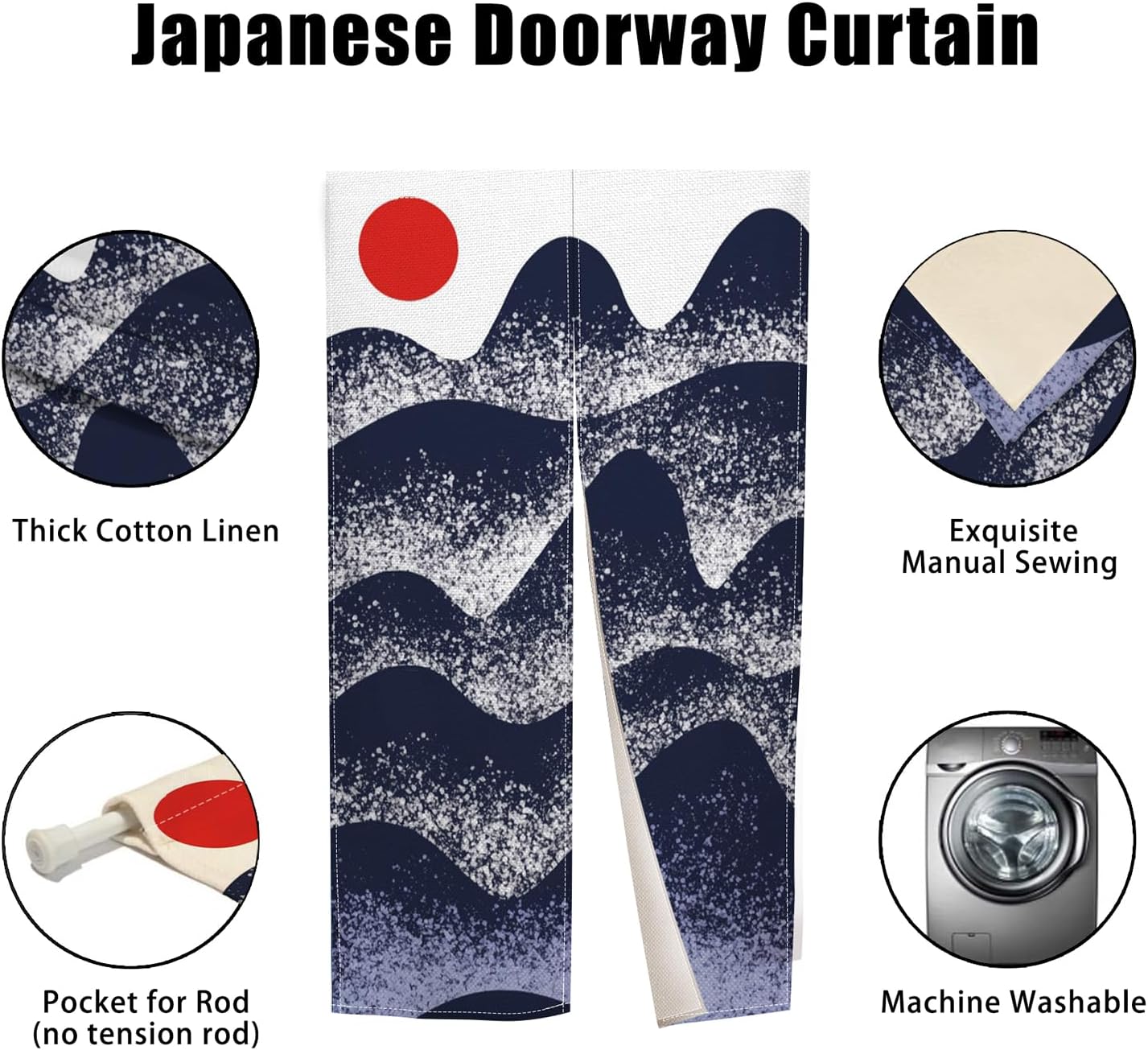 Traditional Japanese Noren Doorway Curtain with Sunset Mountain Print