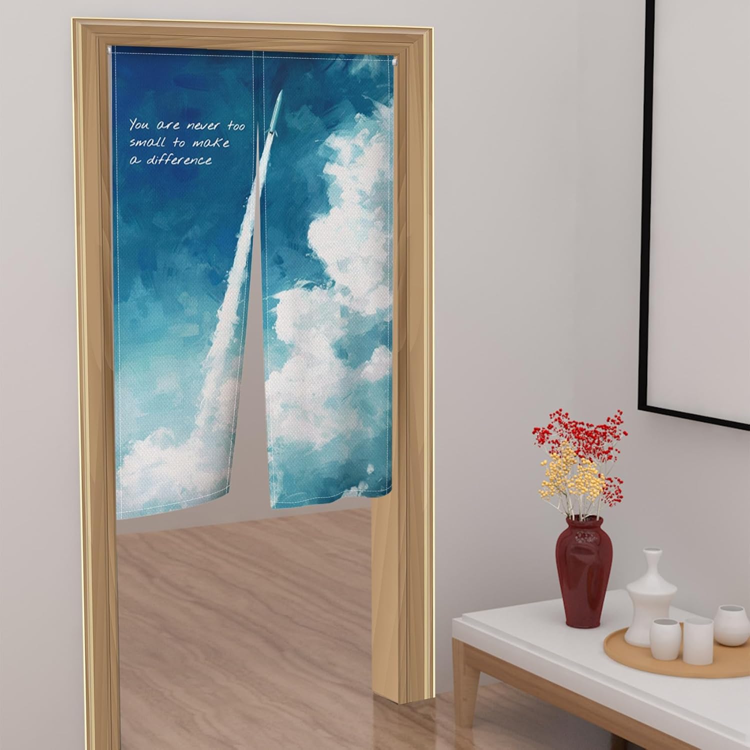 Leowefowa Japanese Noren Door Curtain Blue Sky White Cloud