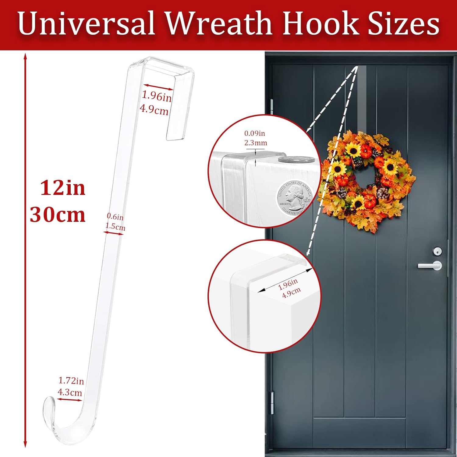 2 Pack Clear Wreath Hanger for Front Door