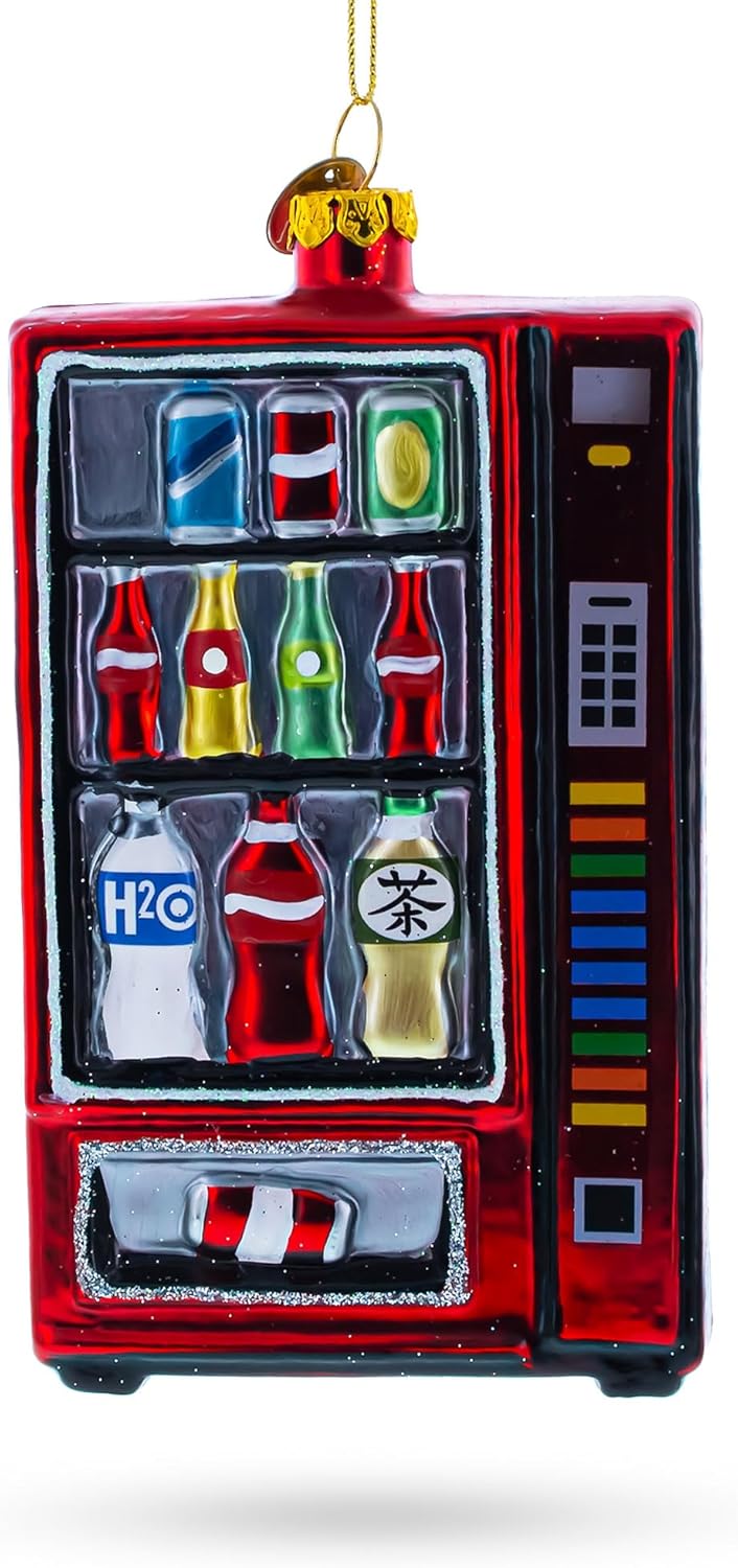 Quirky Soda Vending Machine Blown Glass Christmas Ornament 1