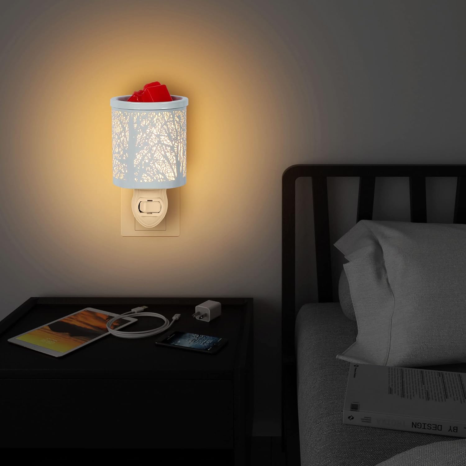 Inrorans White Metal Plug In Wax Warmer with Night Light