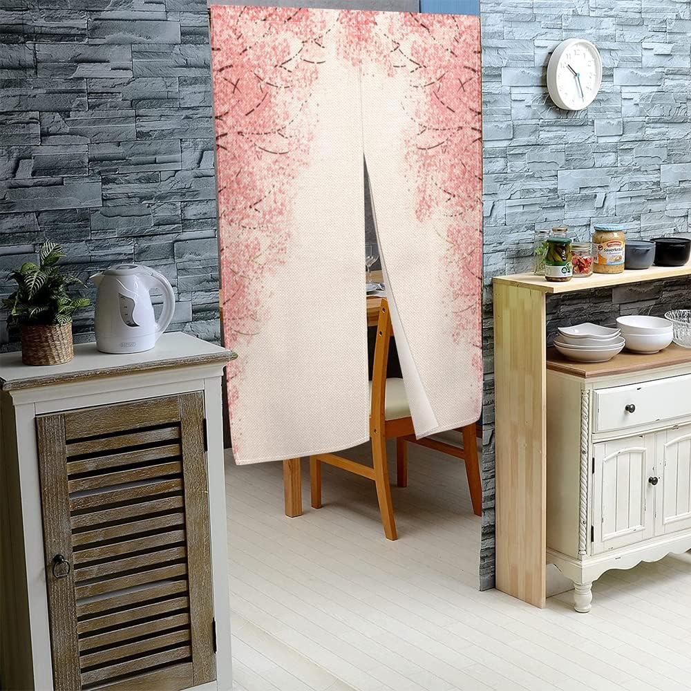 Leowefowa Pink Cherry Blossom Noren Curtain