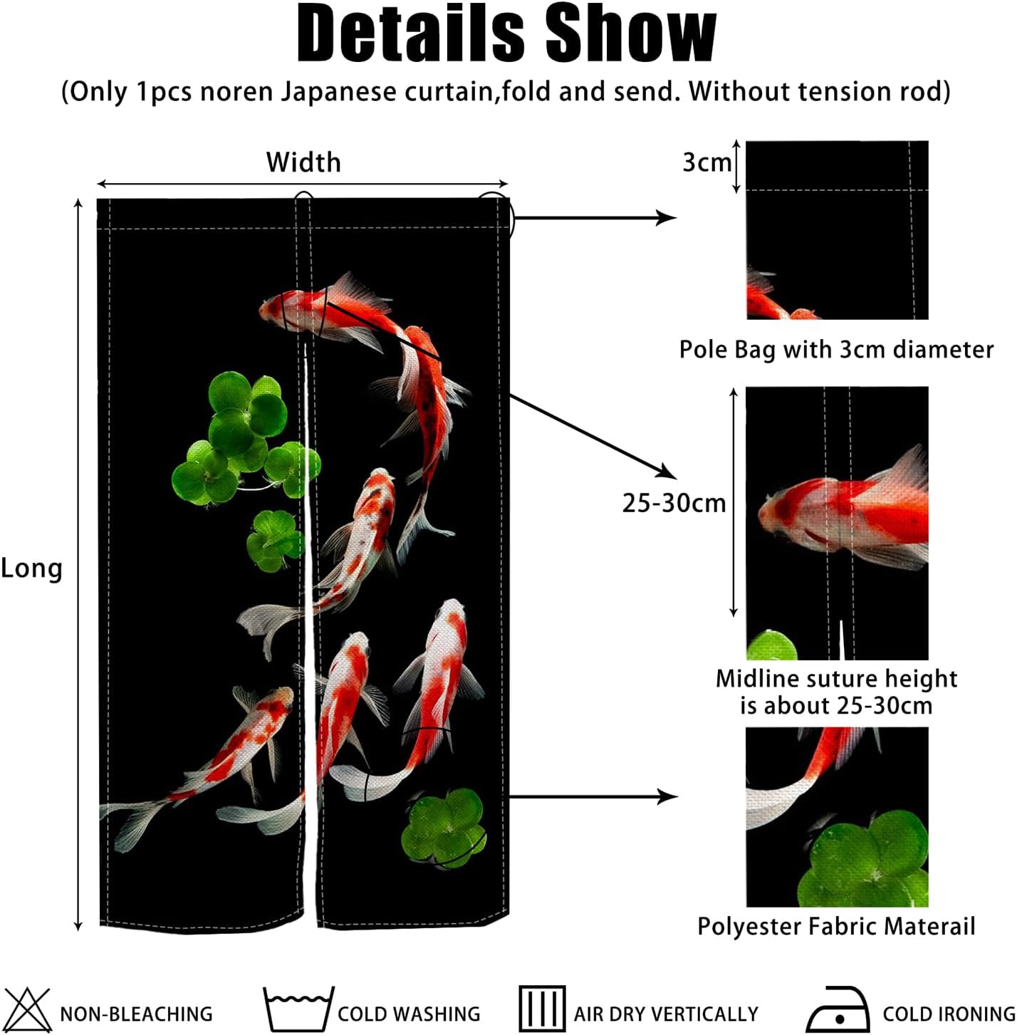 Japanese Noren Door Curtain with Golden Koi Pattern