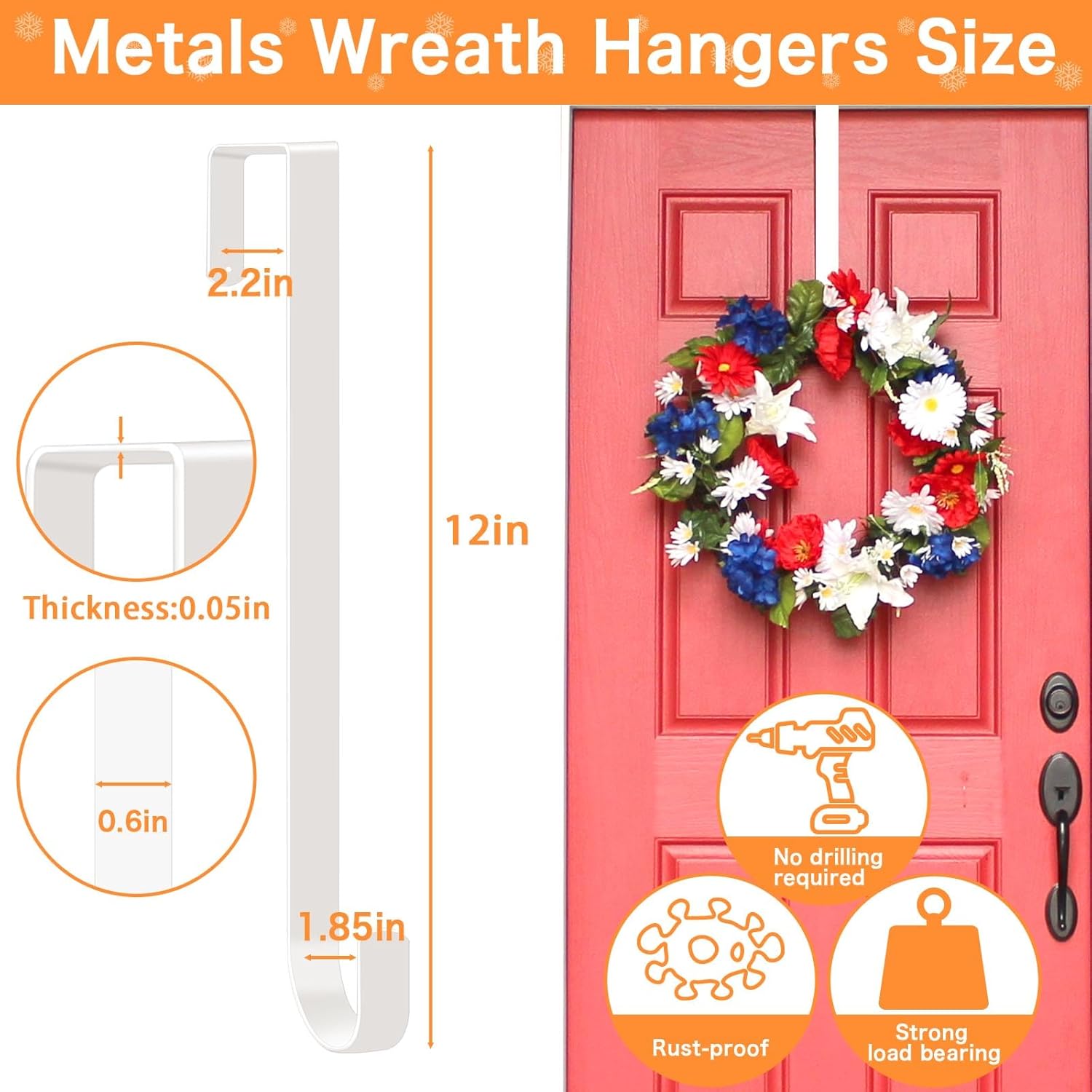 12 White Wreath Hanger Hooks for Front Door 2 Pack
