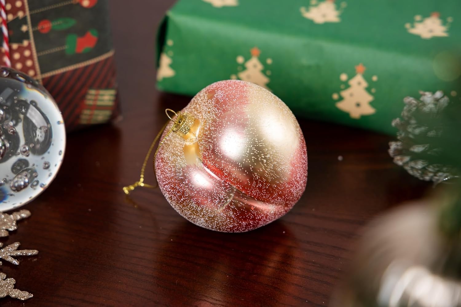 2pcs Blown Glass Peach Christmas Ornaments