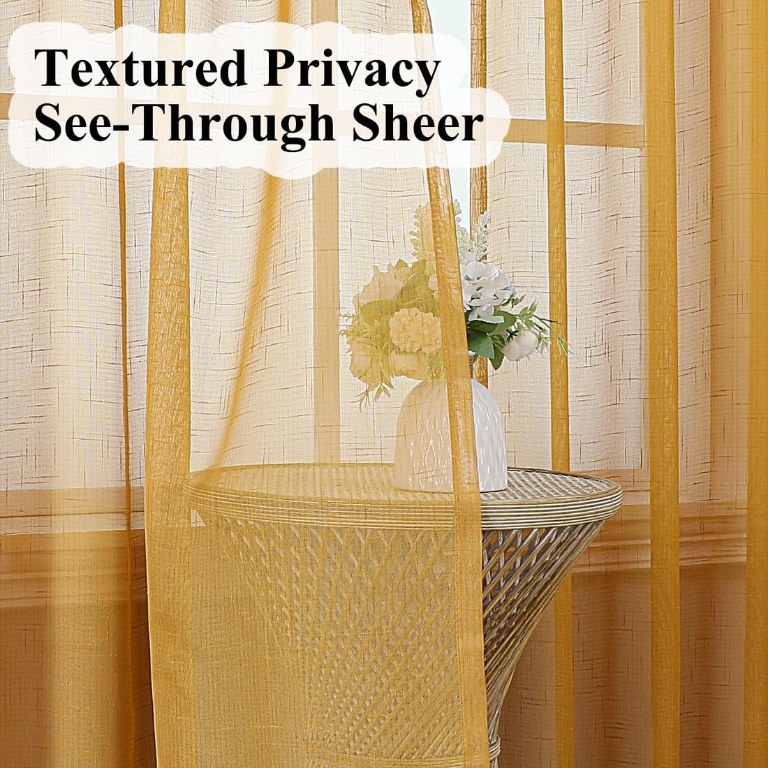 Gold Sheer Curtains 102 Inch Long 2 Panels