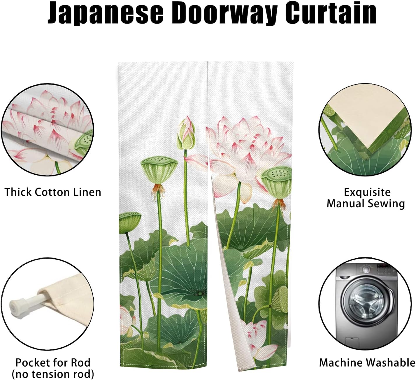 Japanese Noren Door Curtain with Lotus Print