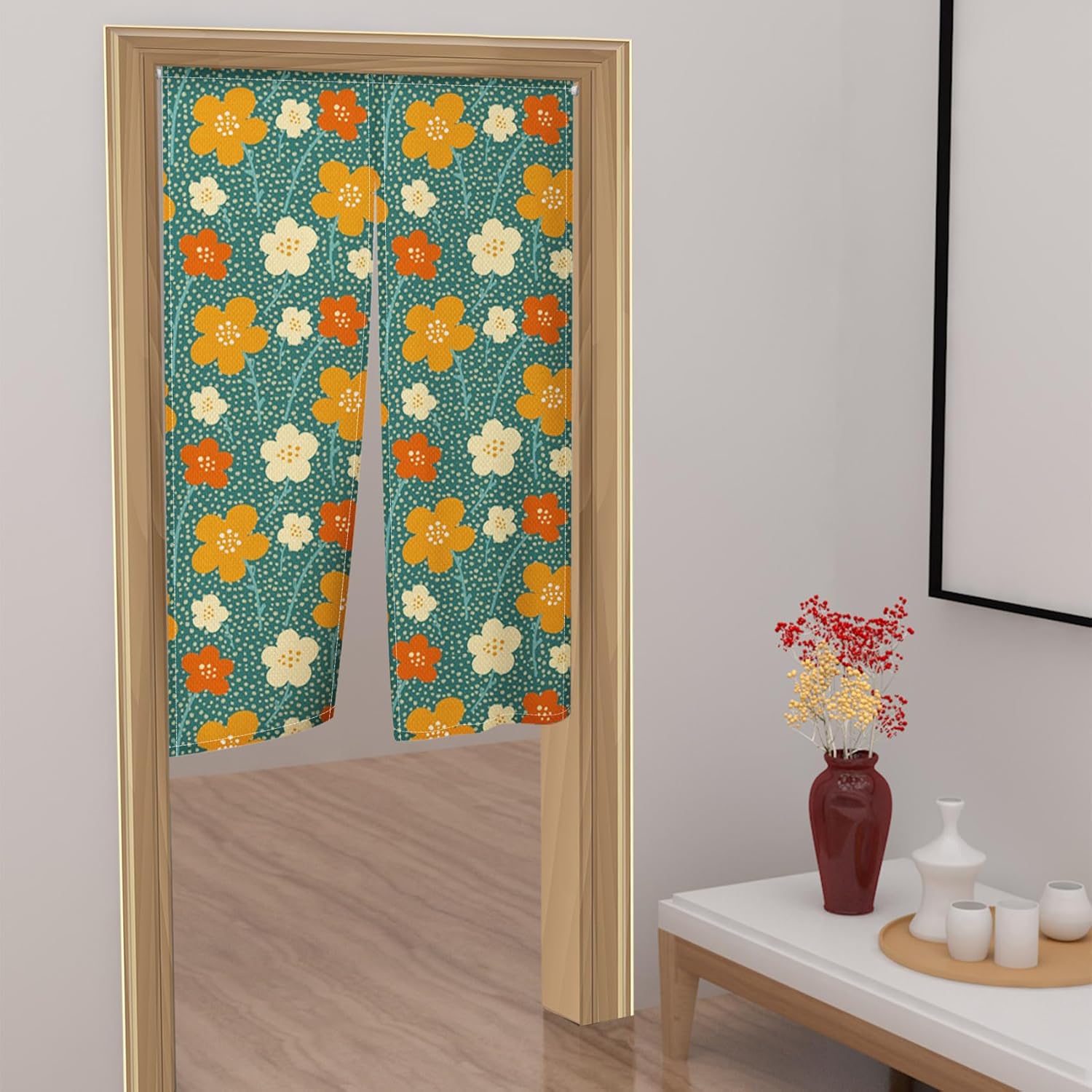 Leowefowa Retro Floral Door Curtain Panel