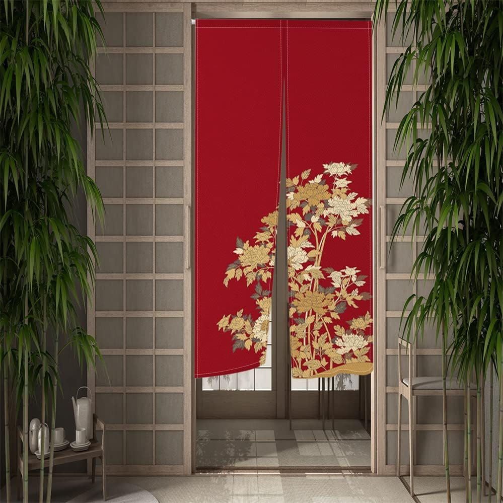 Leowefowa Red Blooming Flowers Door Curtain