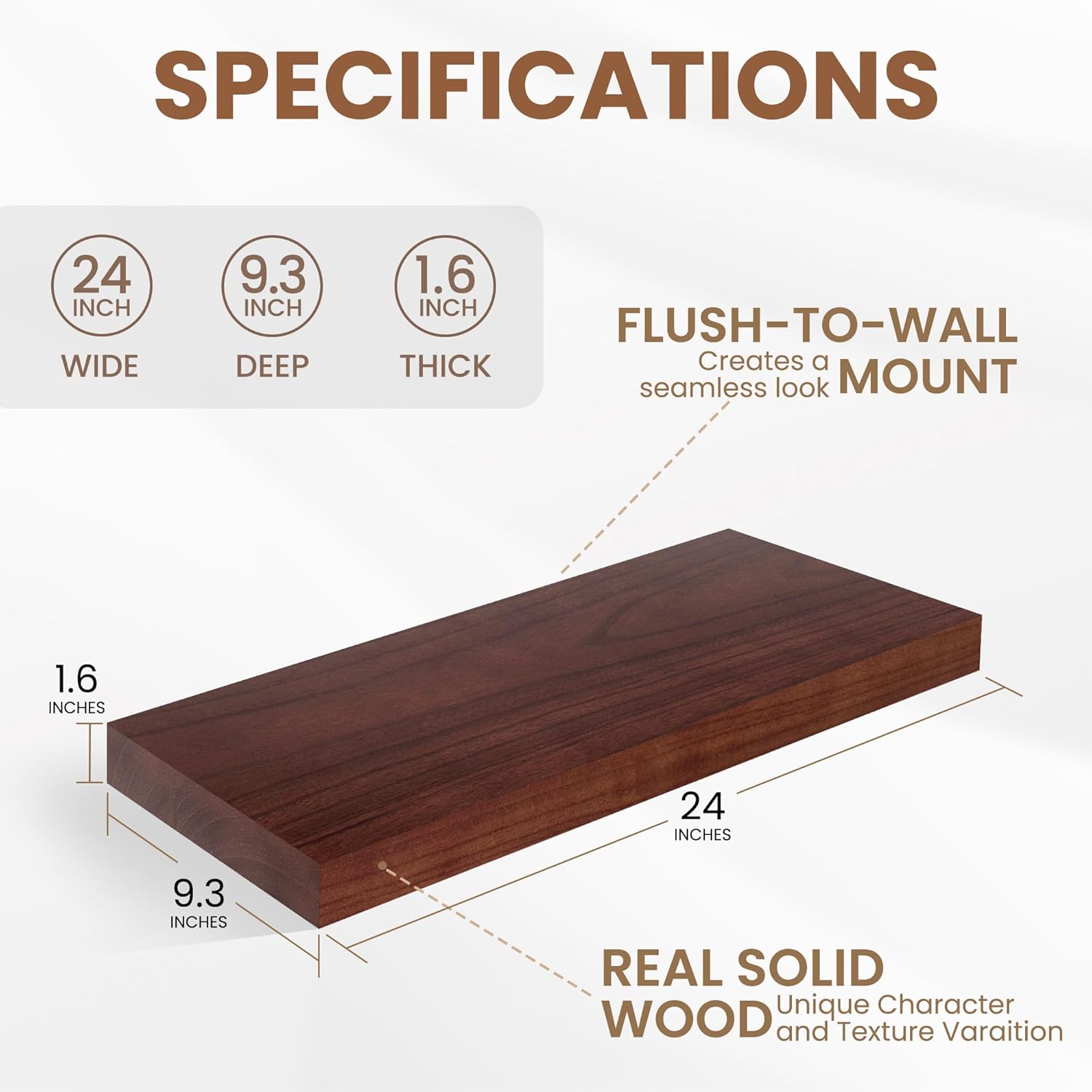 Rustic Solid Wood Floating Shelves Set of 2