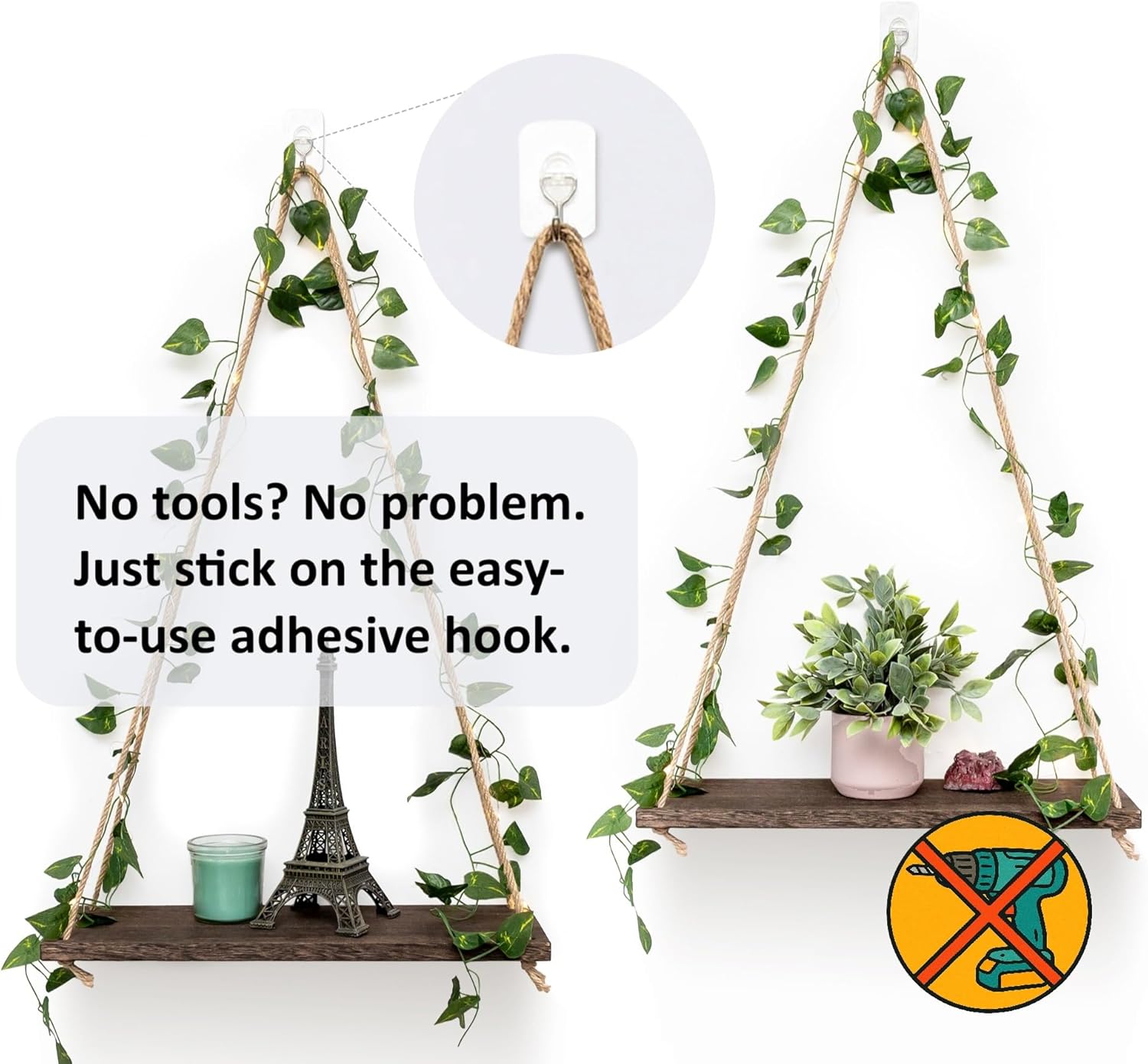 No Drill Floating Shelves for Wall Set of 2