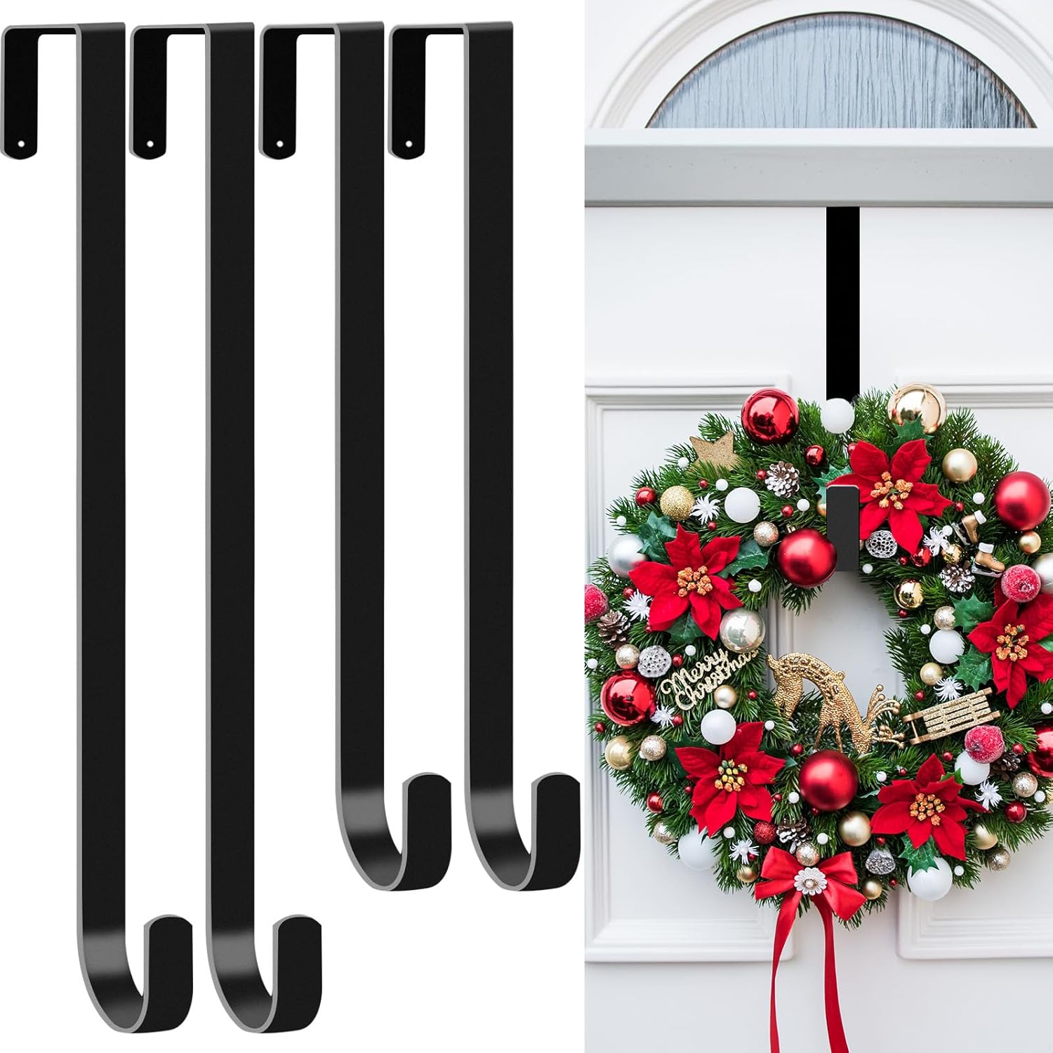 Dapute 4 Pack Wreath Hangers for Front Door Black