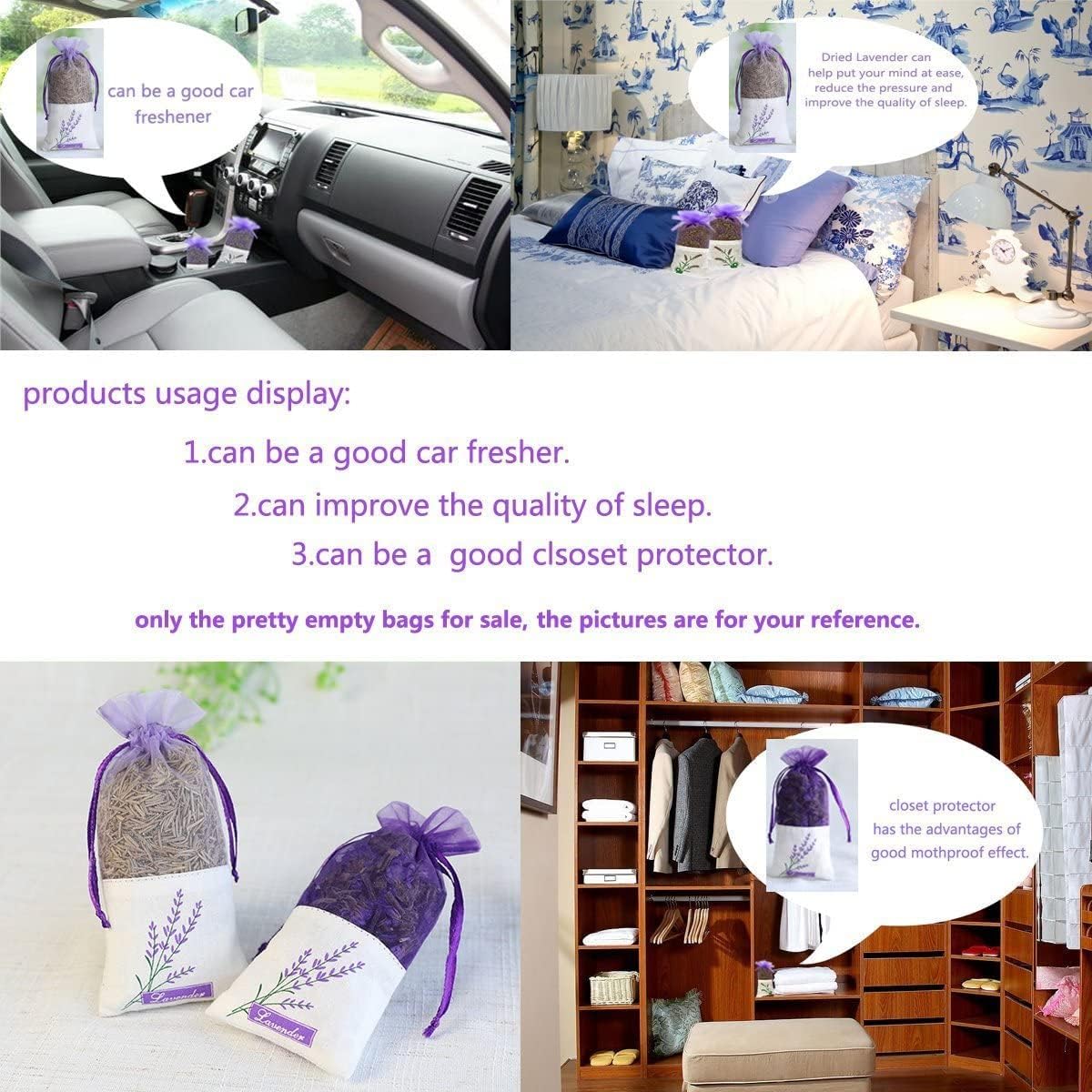 LapangZi Lavender Sachets 12 Purple Drawstring Bags