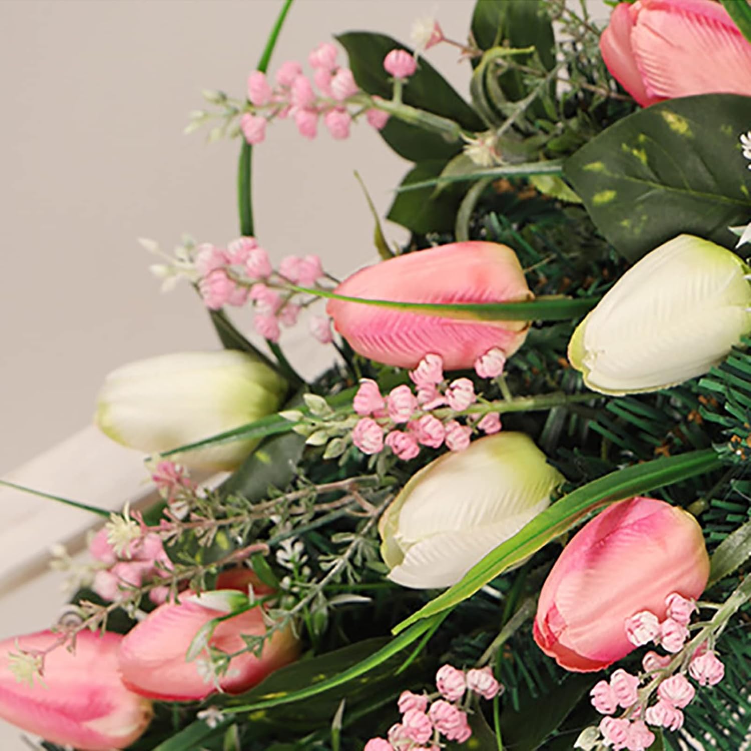 Artificial Tulips Teardrop Wreath for Front Door