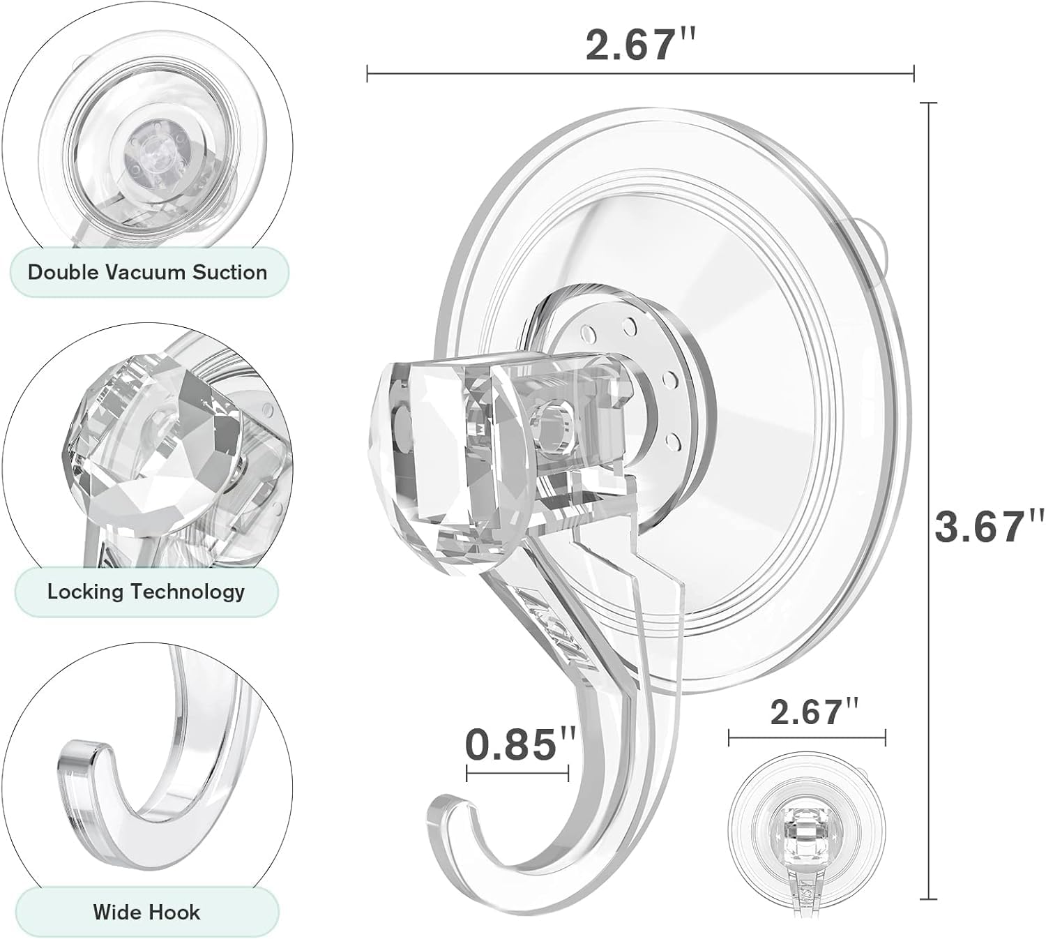 3 Pack Heavy Duty Clear Suction Wreath Hanger Hooks