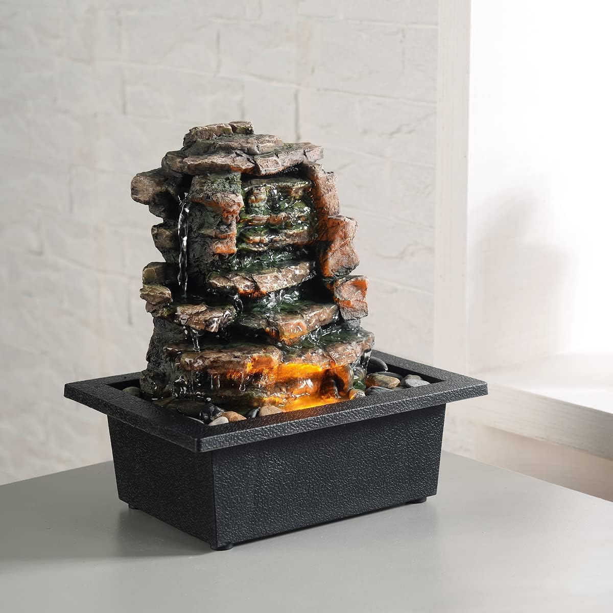 GOSSI Indoor Waterfall Fountain with LED Lights