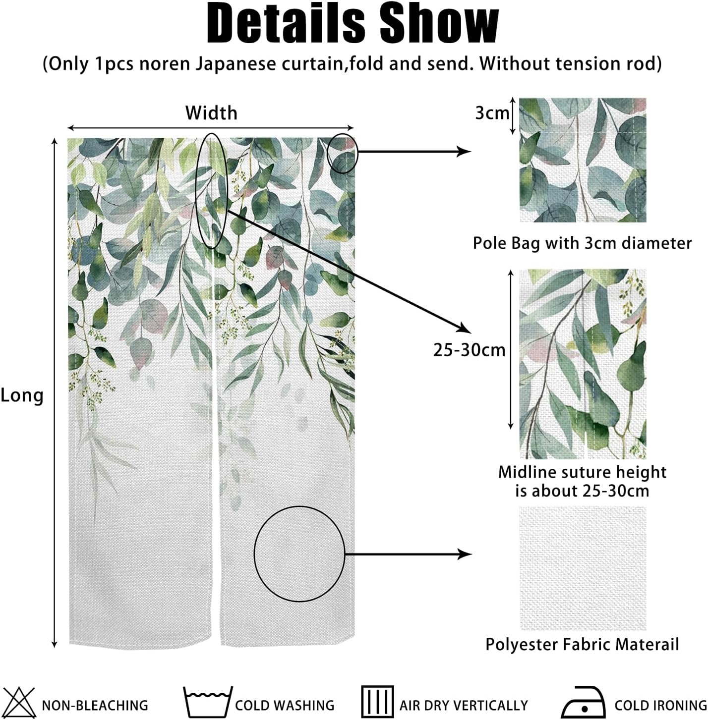 Japanese Noren Door Curtain Green Plants Print 335x709