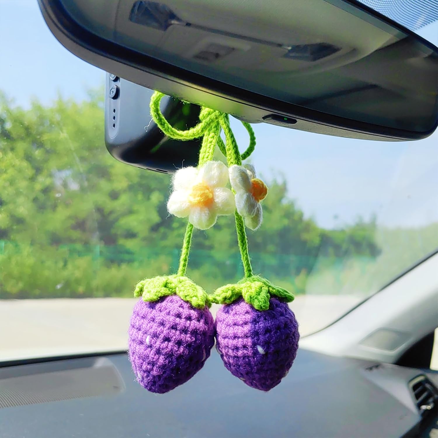 Motaney Crochet Strawberry Rear View Mirror Ornament
