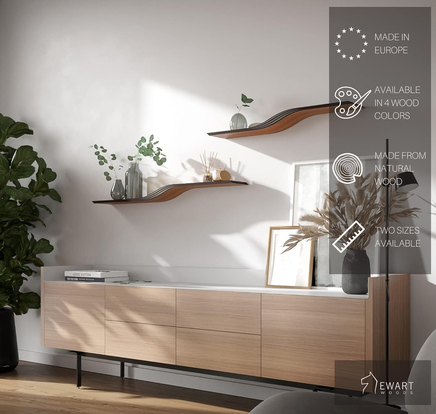 EWART WOODS 36 Inch Floating Shelf with Curved Design