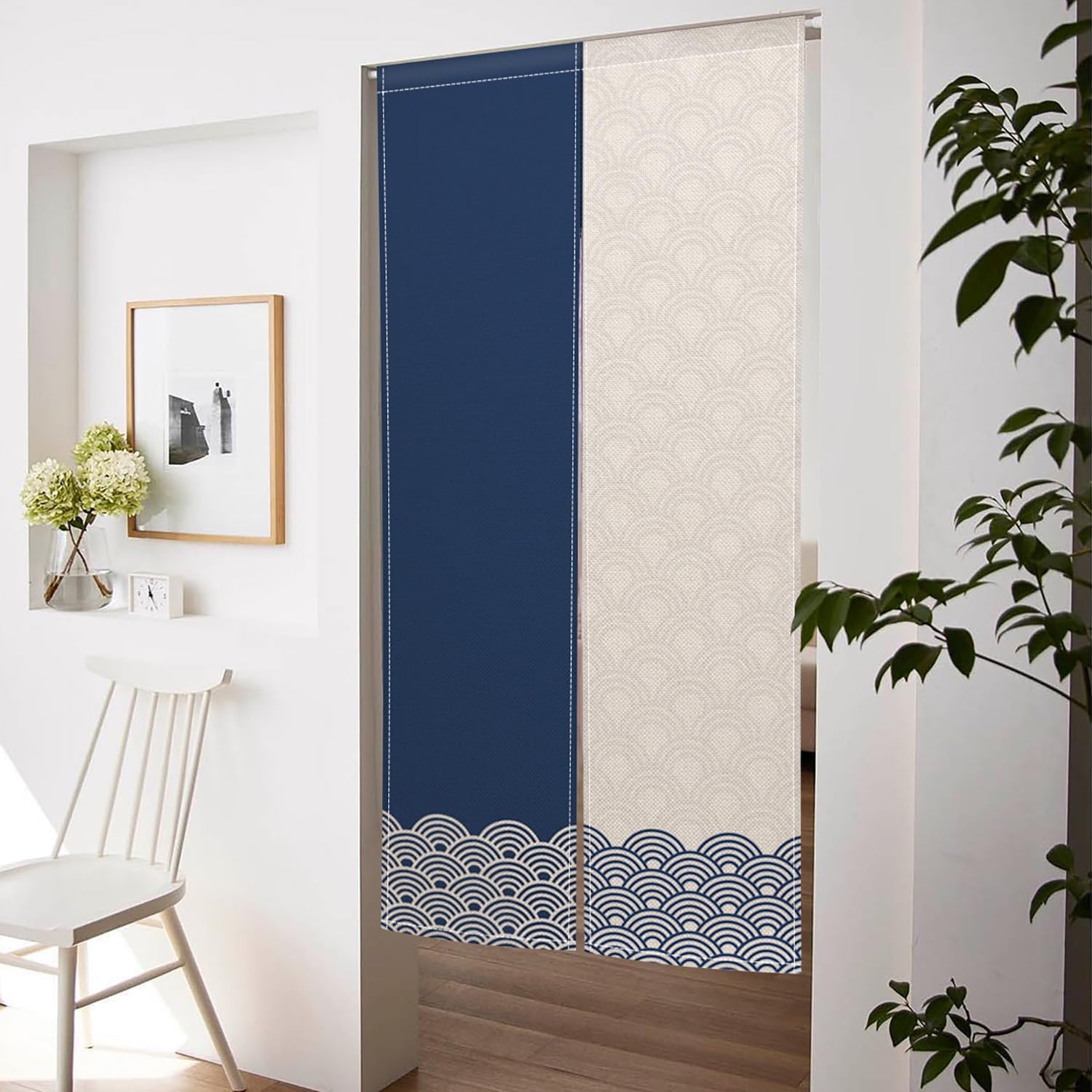 ChloropLastid Japanese Noren Door Curtain Blue Beige Wave Panel