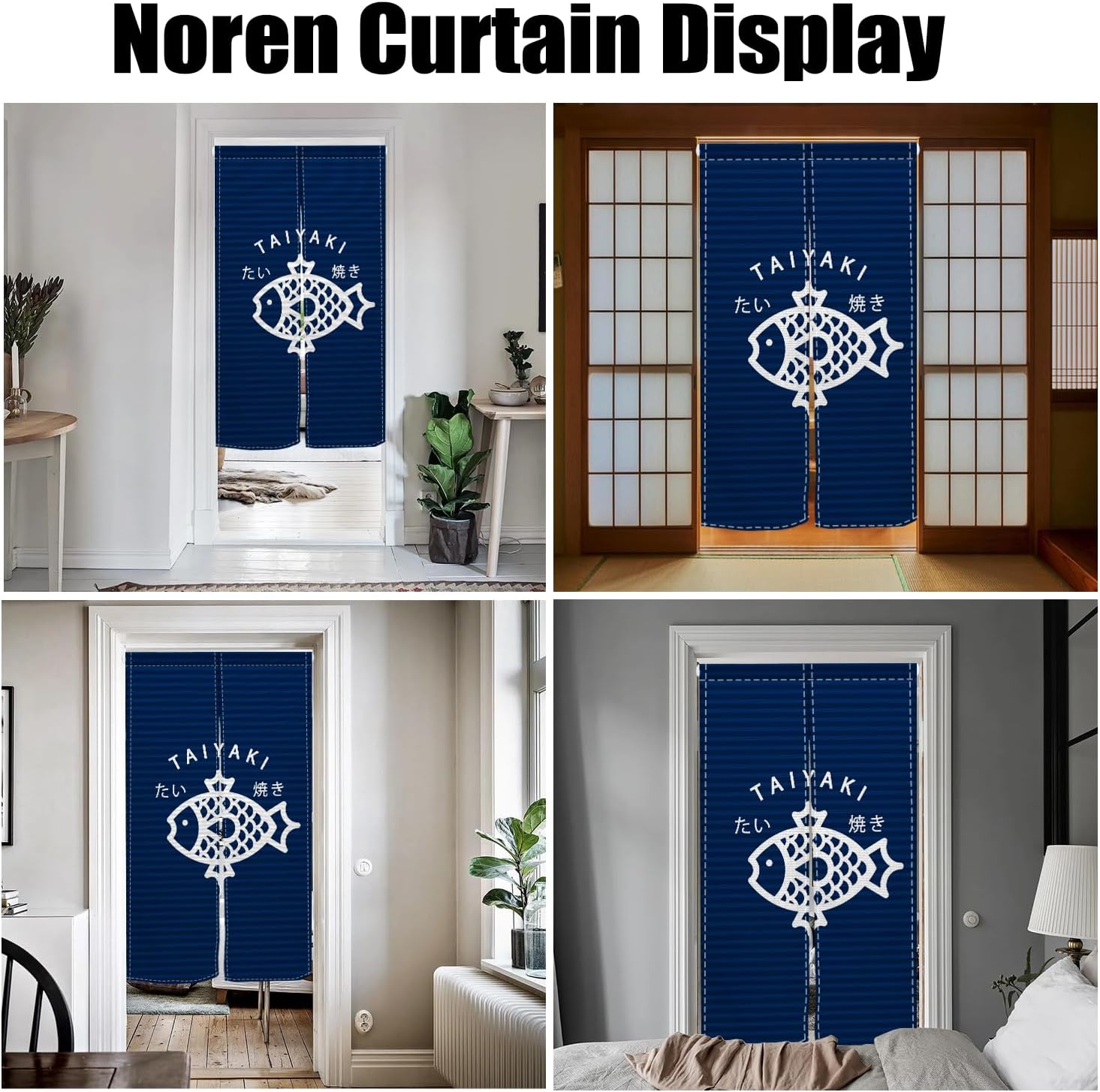 Traditional Japanese Noren Doorway Curtain with Taiyaki Print