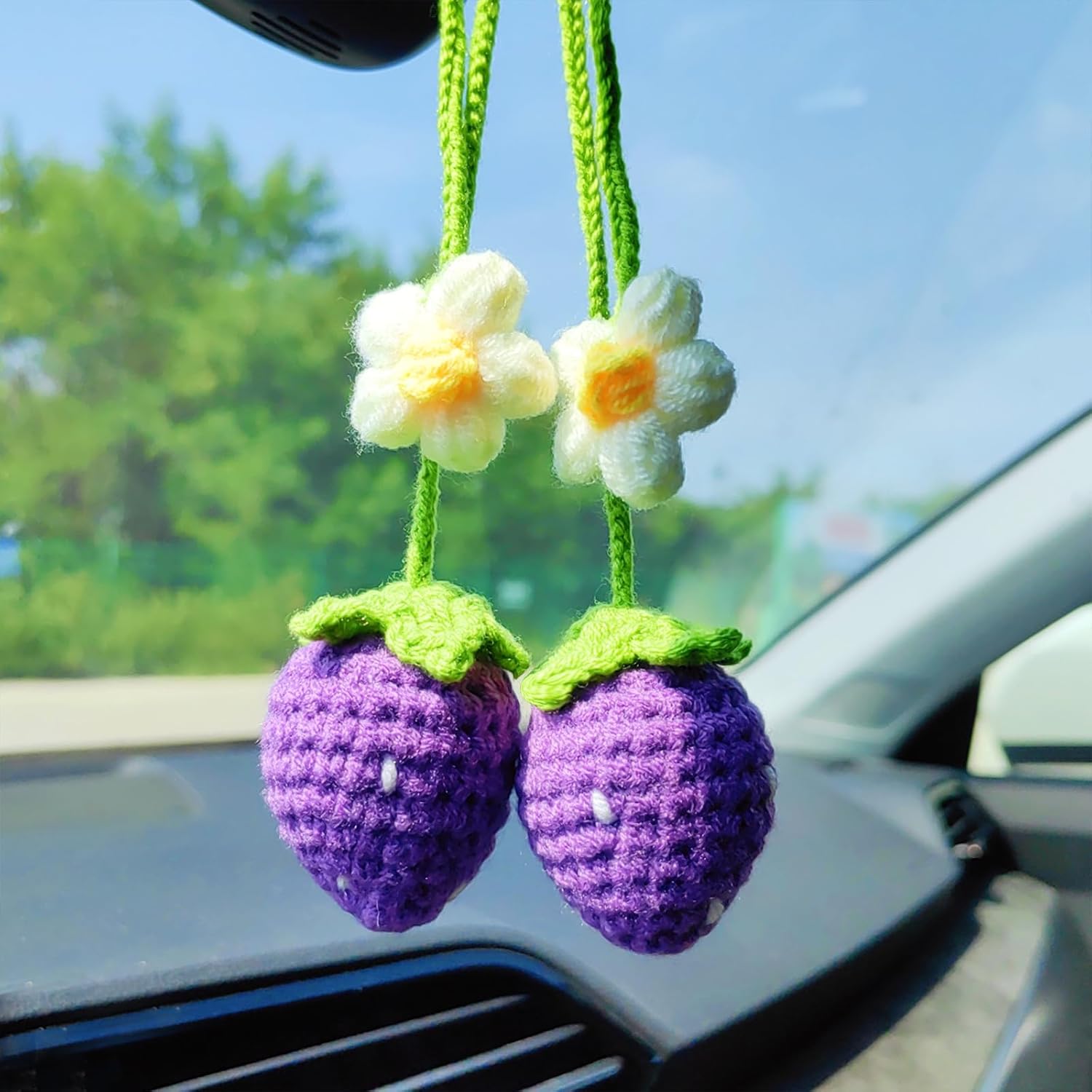Motaney Crochet Strawberry Rear View Mirror Ornament