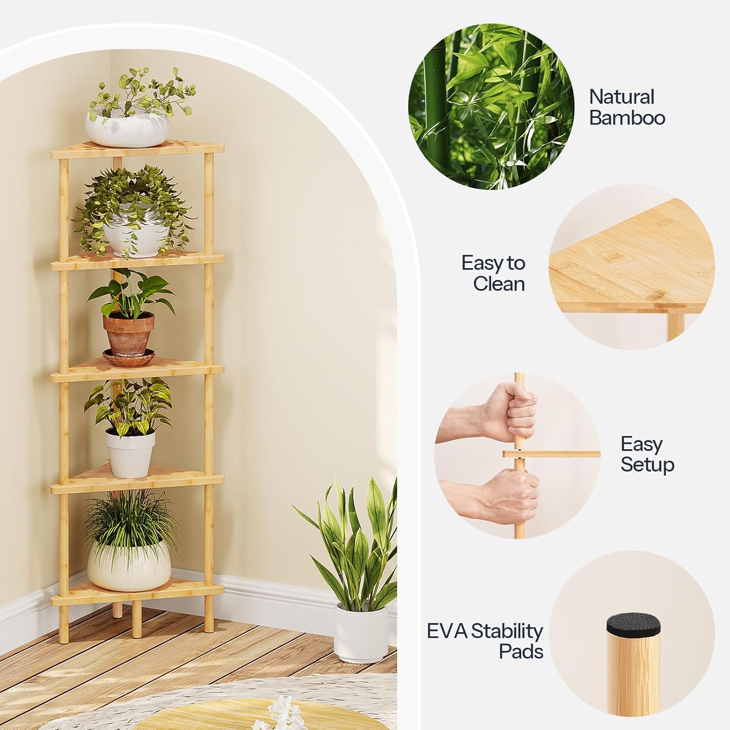 HOOBRO 5-Tier Bamboo Corner Bookshelf Stand