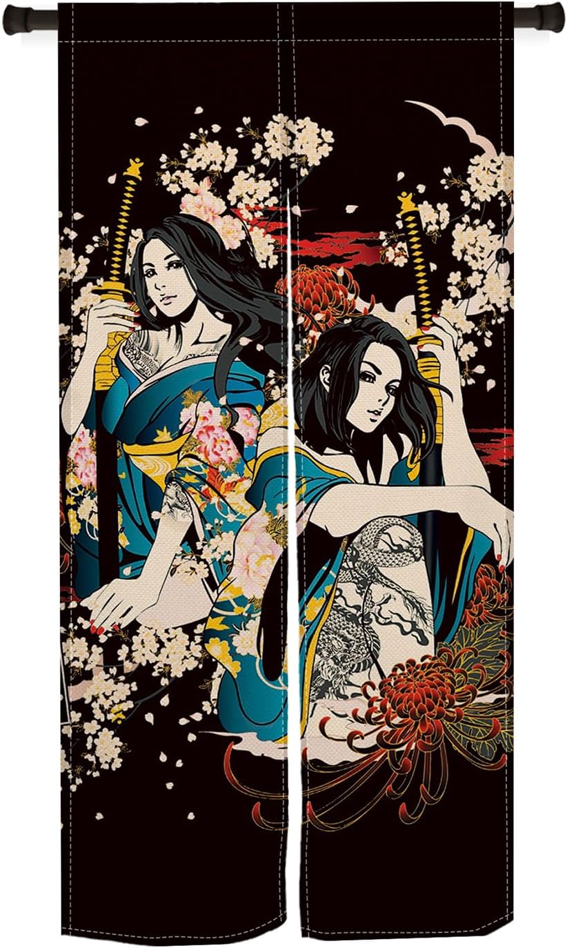 Japanese Noren Door Curtain with Ukiyoe Design