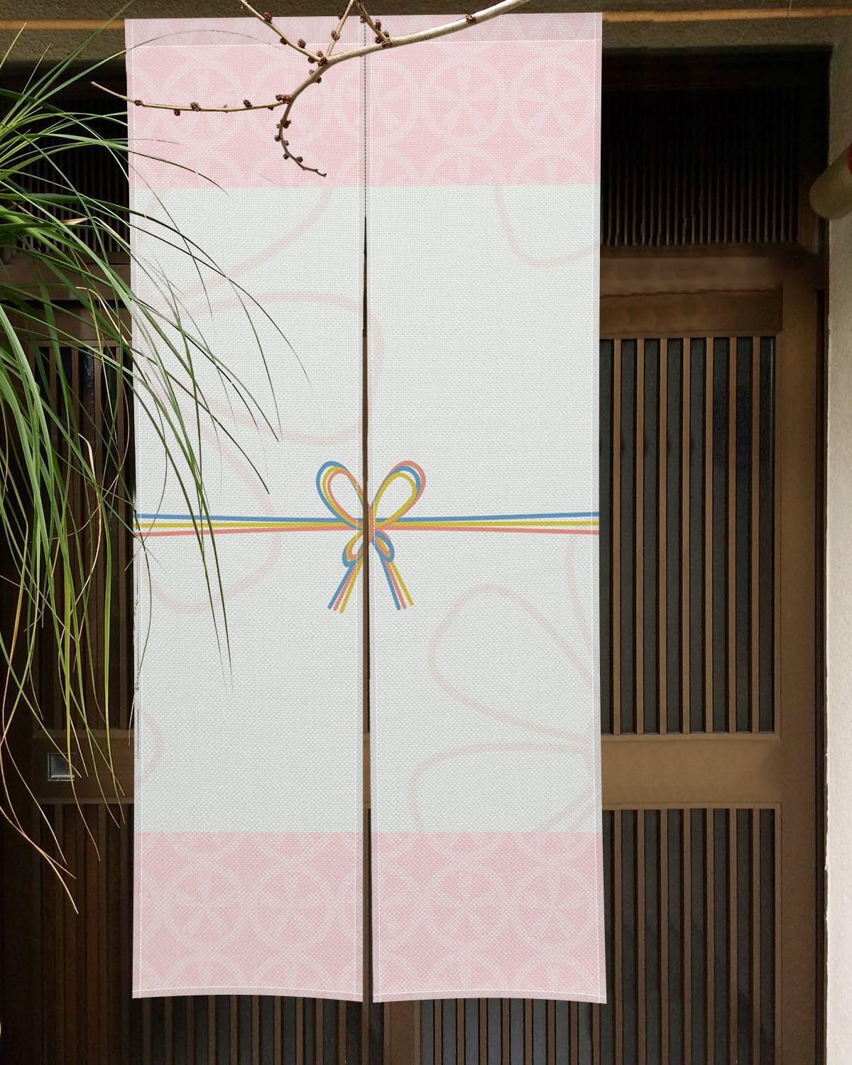 Japanese Style Door Curtain with Flowers and Bow