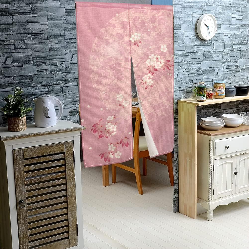 Leowefowa Pink Blossom Door Curtain with Privacy