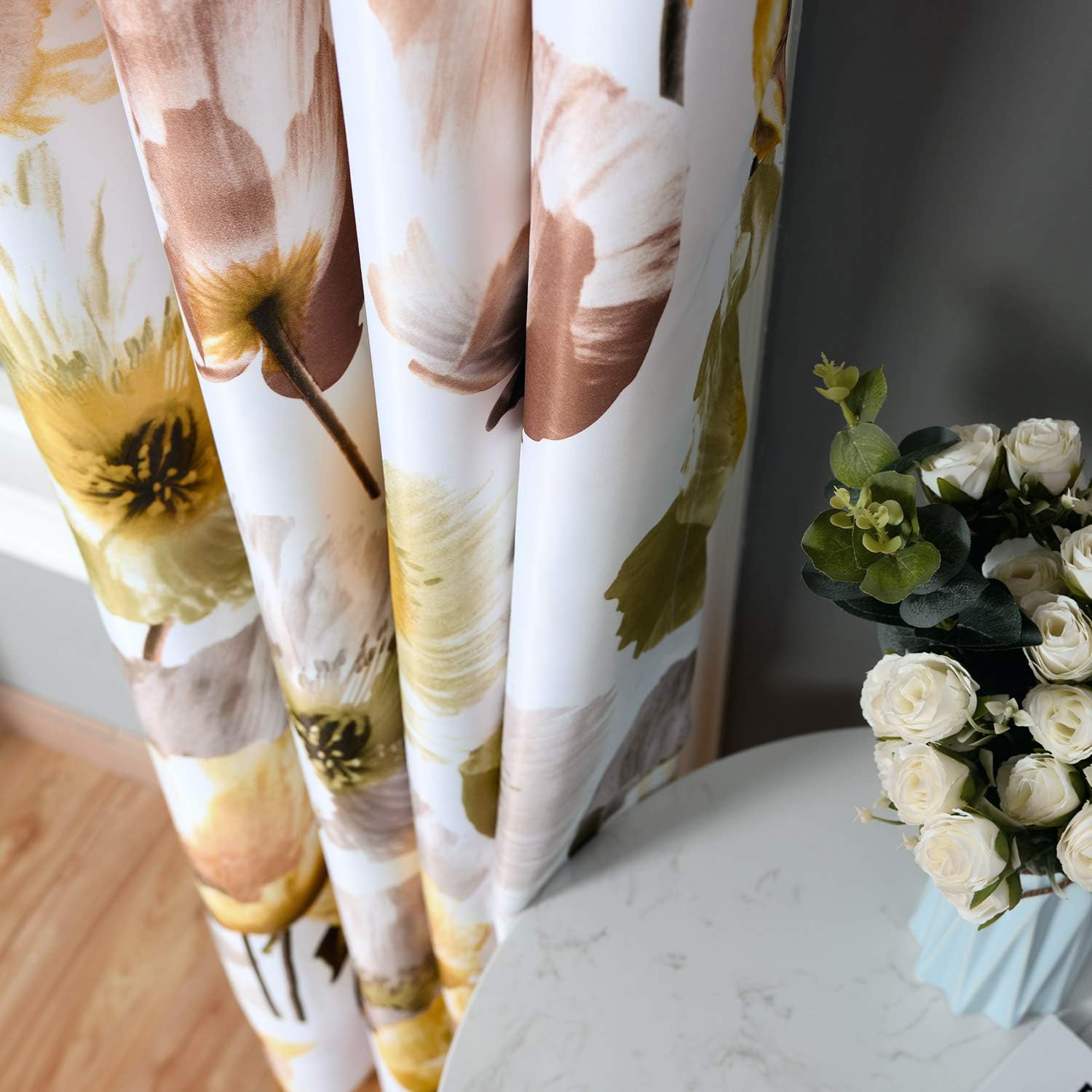 Melodieux Floral Curtains 2 Panels Yellow 63 Inch Length