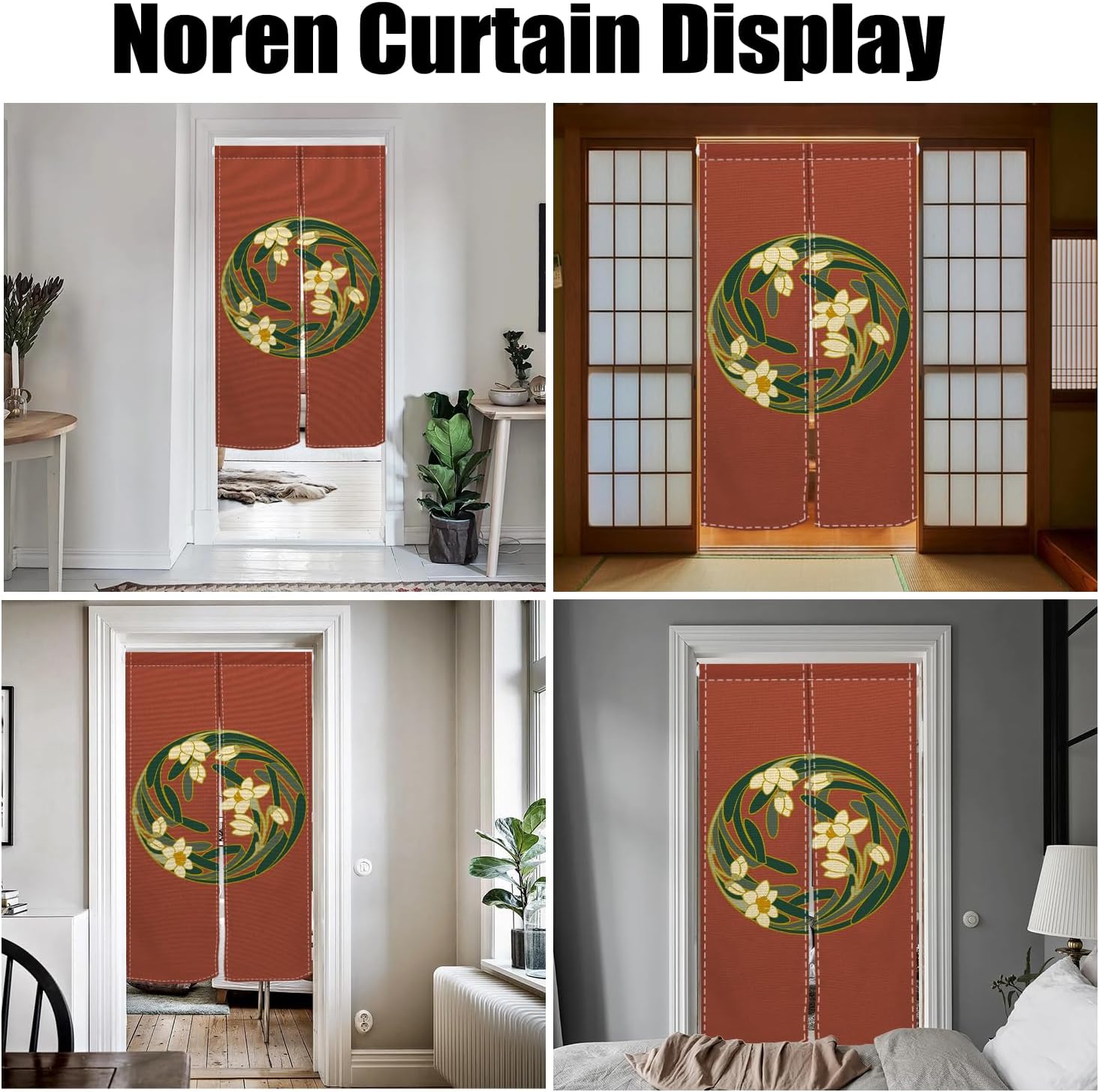 Japanese Style Door Curtain with Round Flowers Design 1