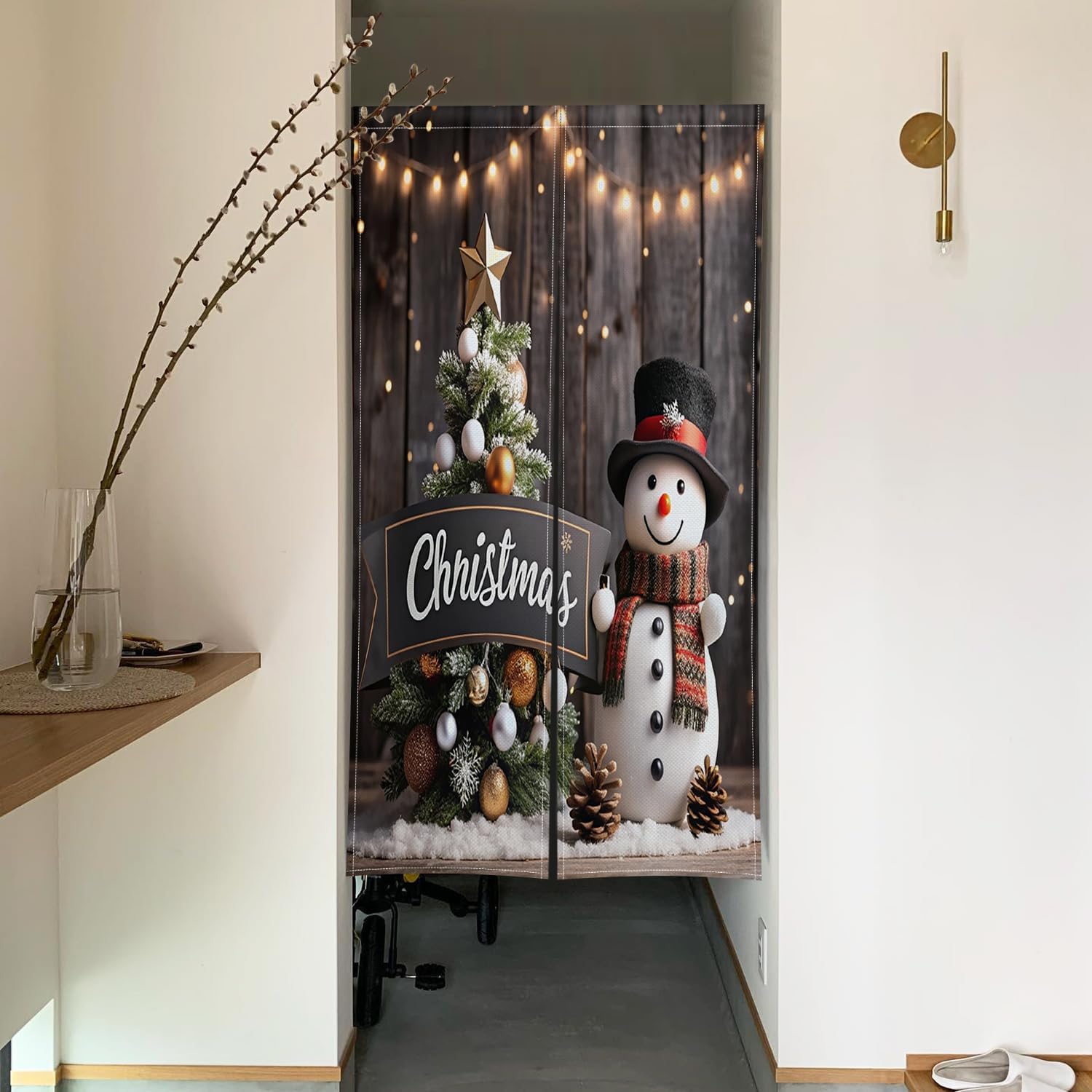 ChloropLastid Japanese Door Curtain Snowman Christmas Divider