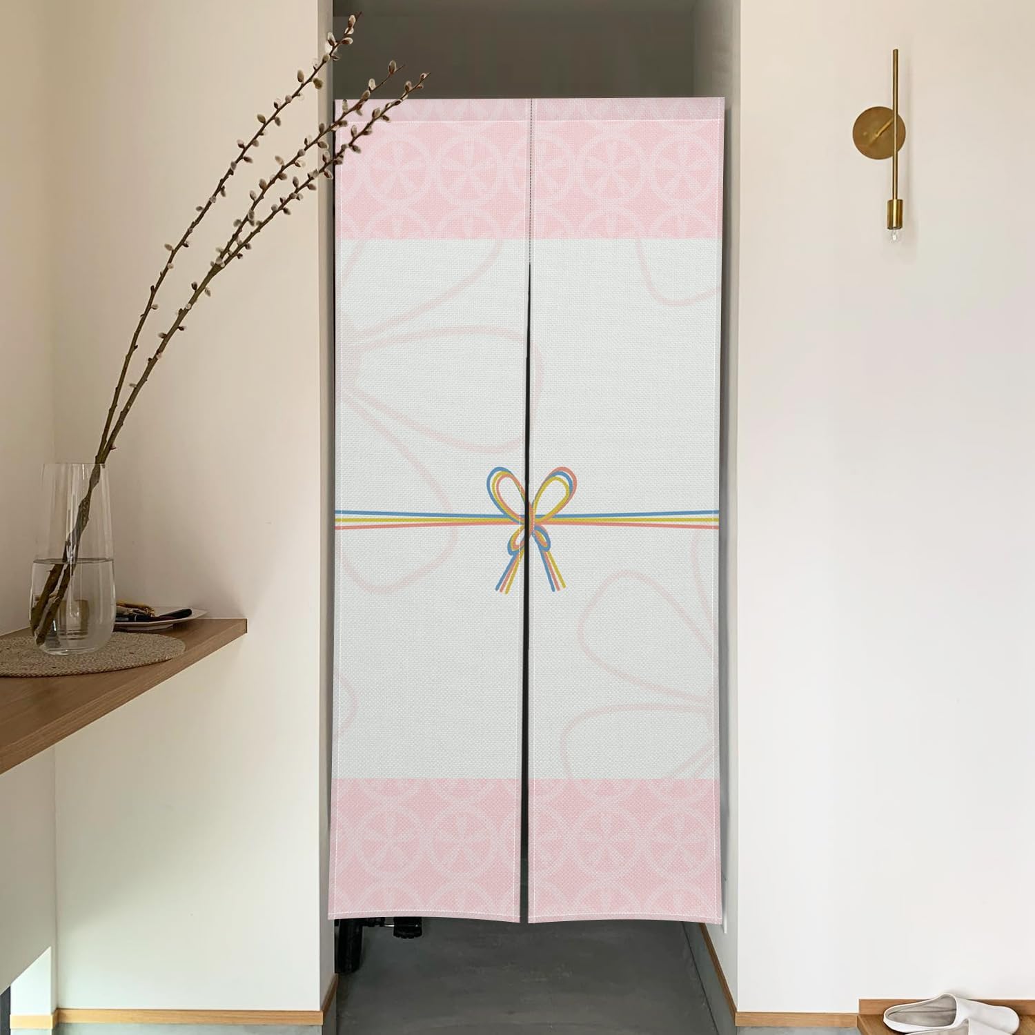 Japanese Style Door Curtain with Flowers and Bow