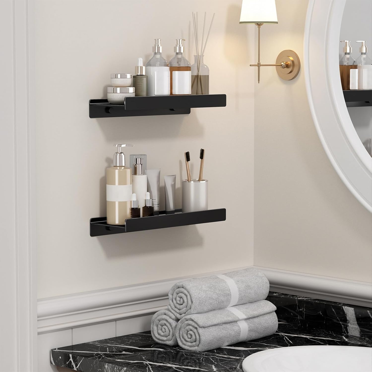 Danpoo Black Floating Metal Wall Shelf 12 Inch