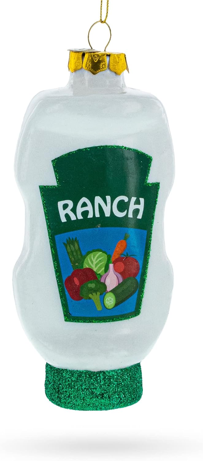 Delicious Ranch Dressing Blown Glass Christmas Ornament 1