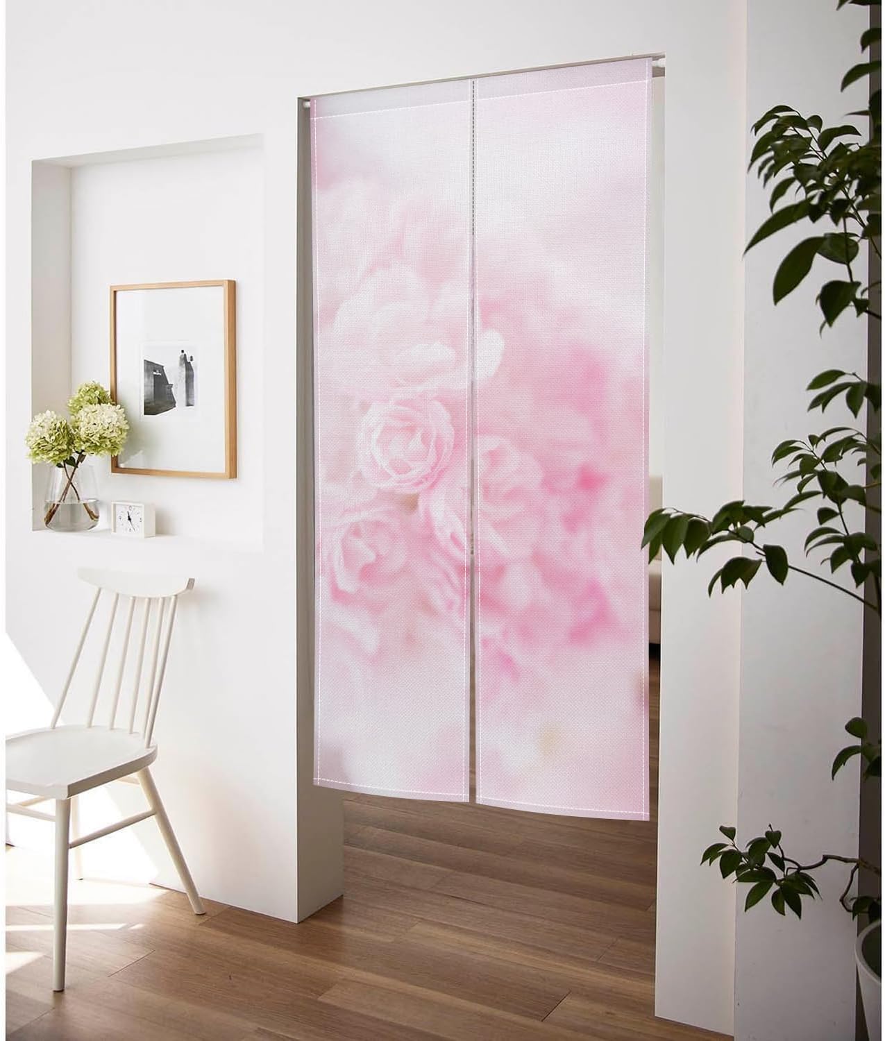 Japanese Style Noren Door Curtain Pink Bloomy Flowers 34x60