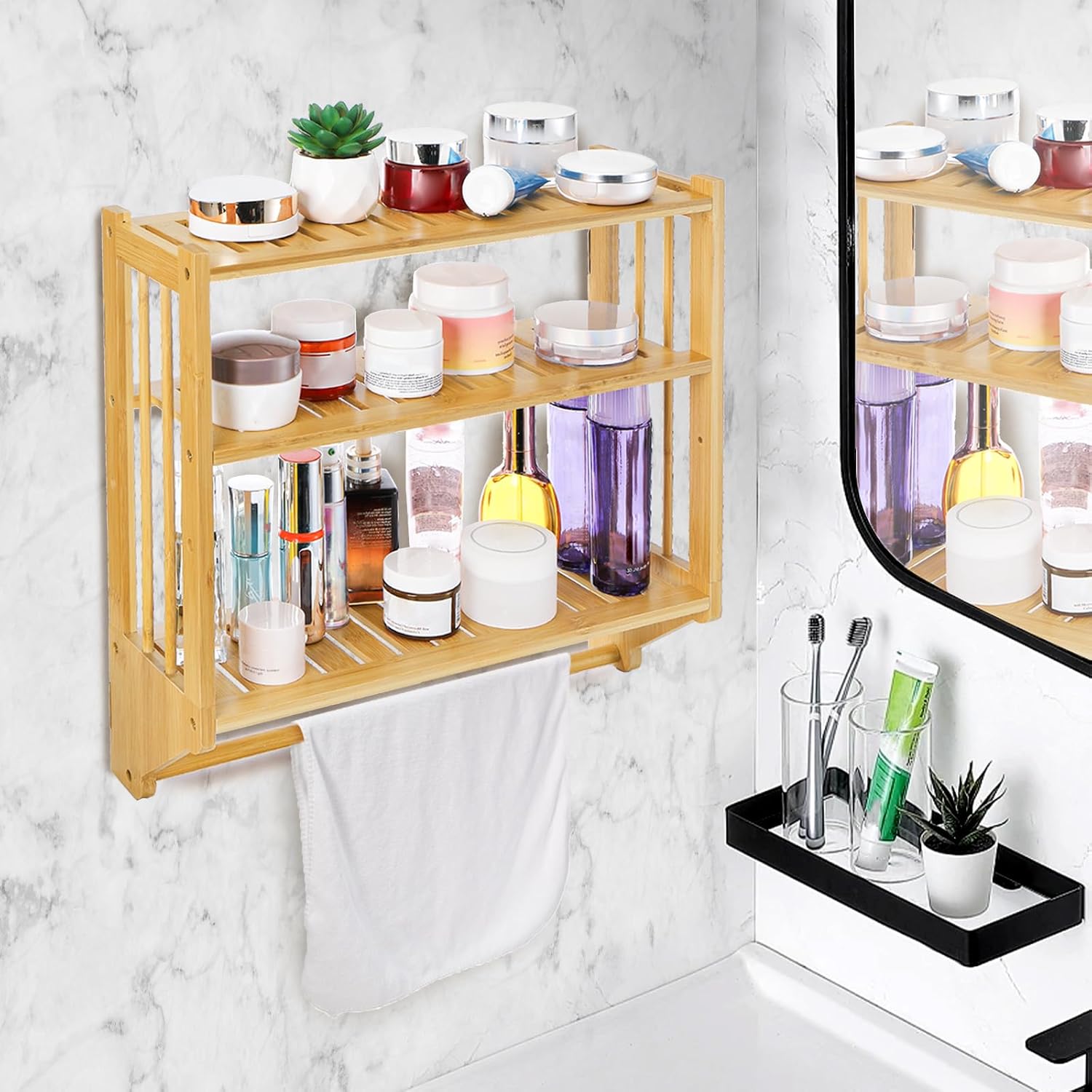 Goaste Bamboo Wall Mounted 3 Tier Shelf Organizer