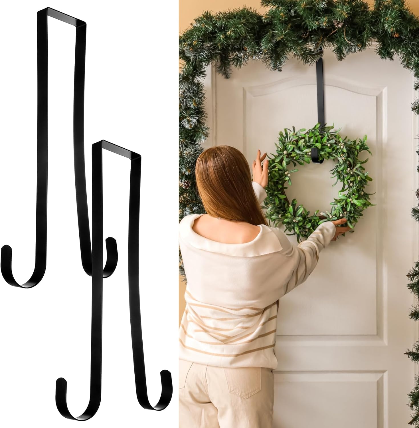 2 Pcs 12 Inches Double Sided Wreath Hanger for Front Door