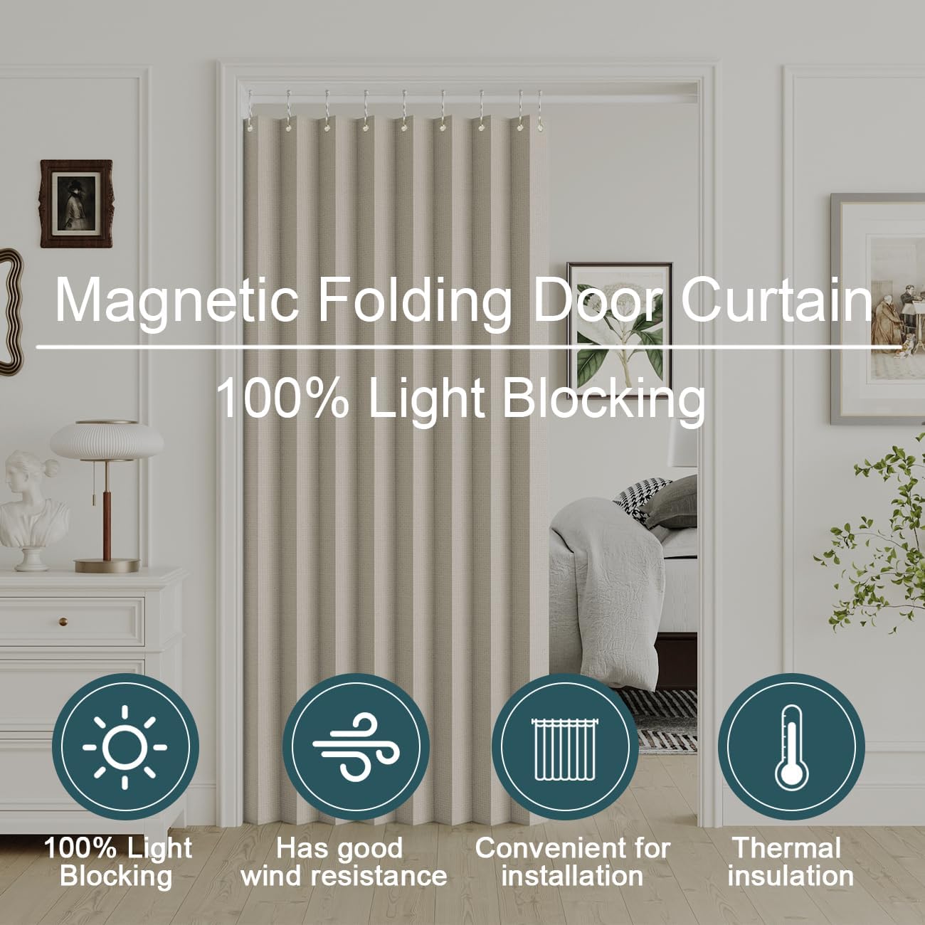 Turquoize Ivory White Blackout Accordion Door Curtain