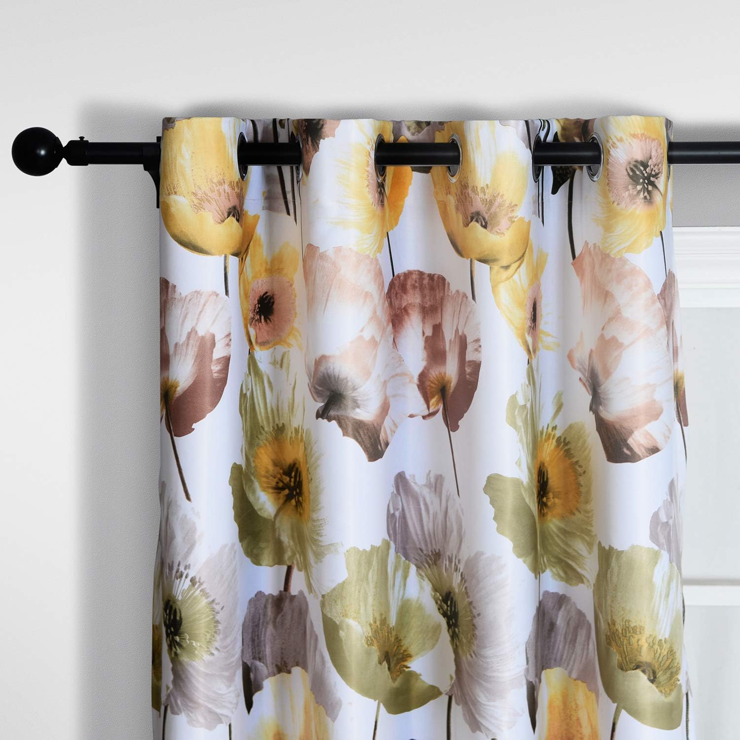 Melodieux Floral Curtains 2 Panels Yellow 63 Inch Length