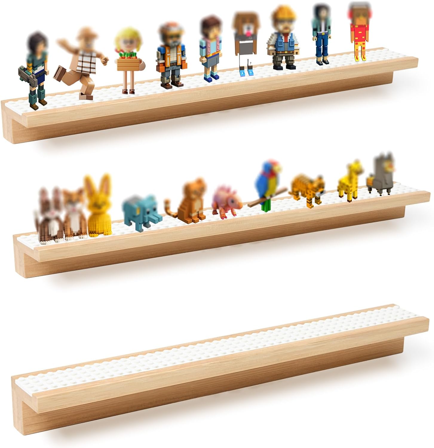 3-Pack Bamboo Floating Display Shelves for Minifigures