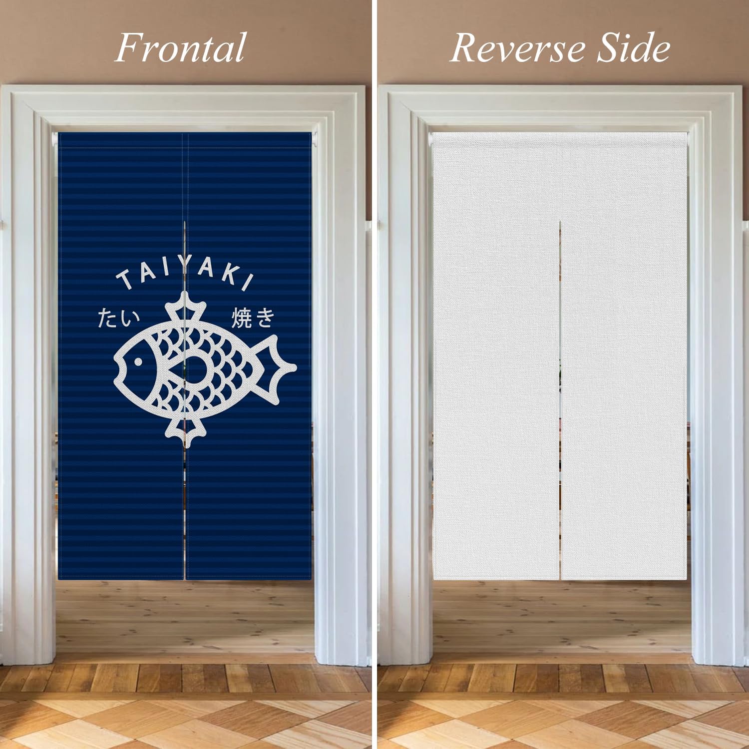Traditional Japanese Noren Doorway Curtain with Taiyaki Print