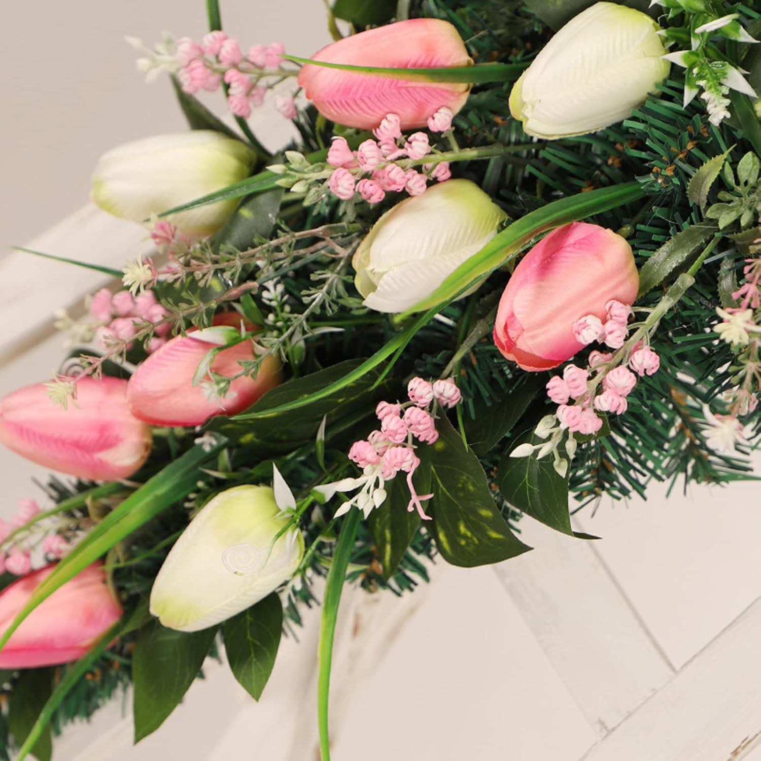 Artificial Tulips Teardrop Wreath for Front Door