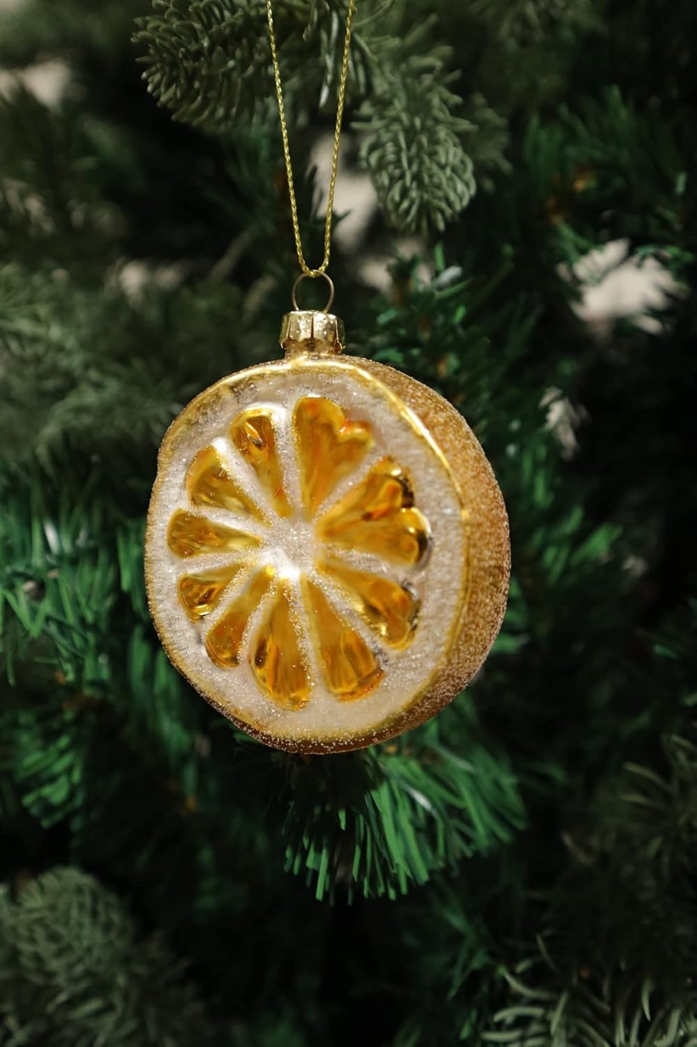 2 Pack Hand Blown Glass Lemon Ornaments for Christmas Tree