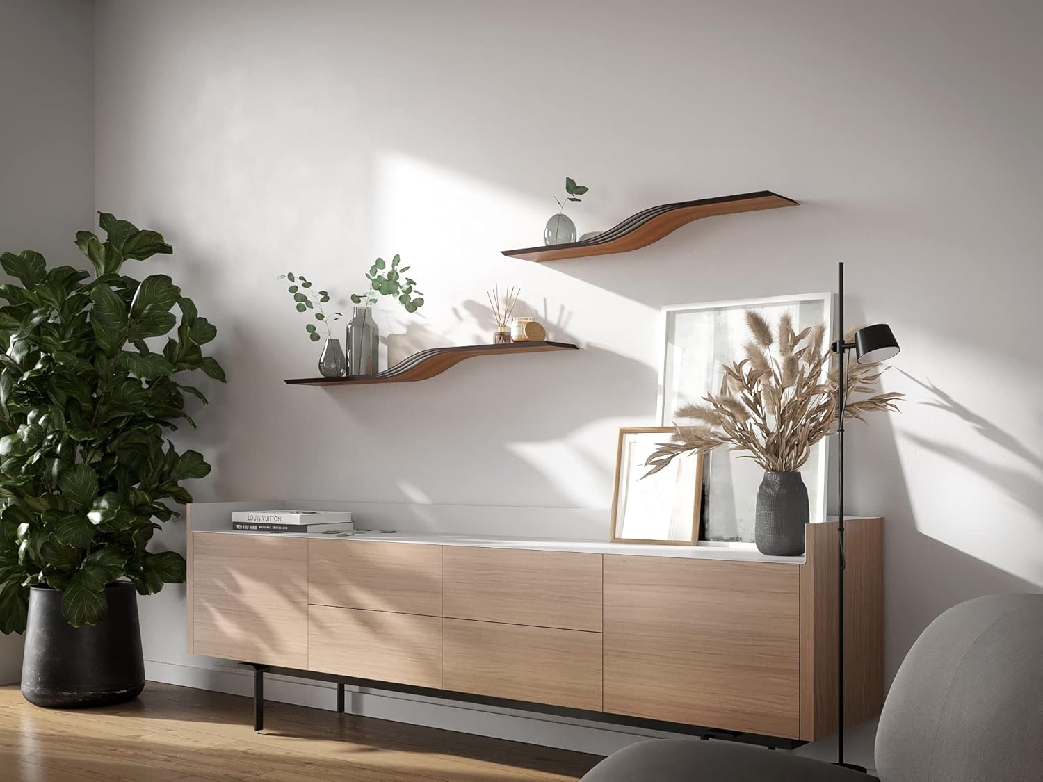 EWART WOODS 36 Inch Floating Shelf with Curved Design