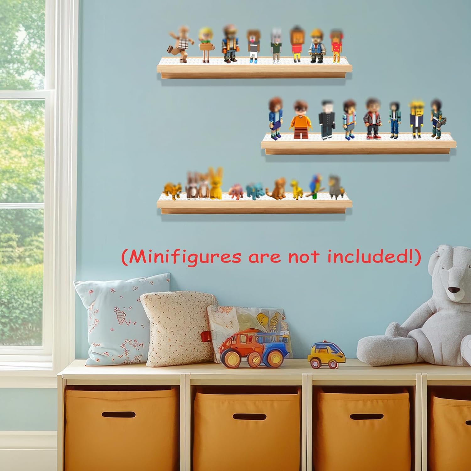 3-Pack Bamboo Floating Display Shelves for Minifigures
