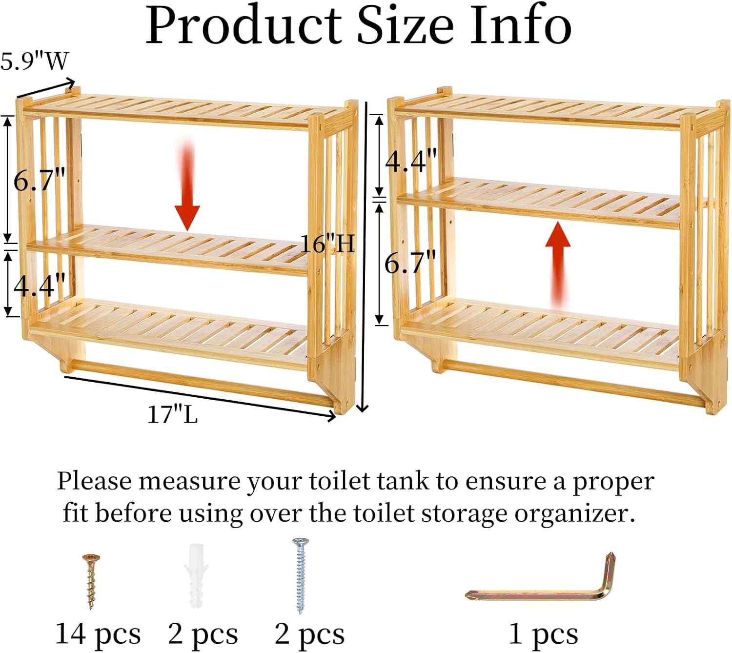 Goaste Bamboo Wall Mounted 3 Tier Shelf Organizer
