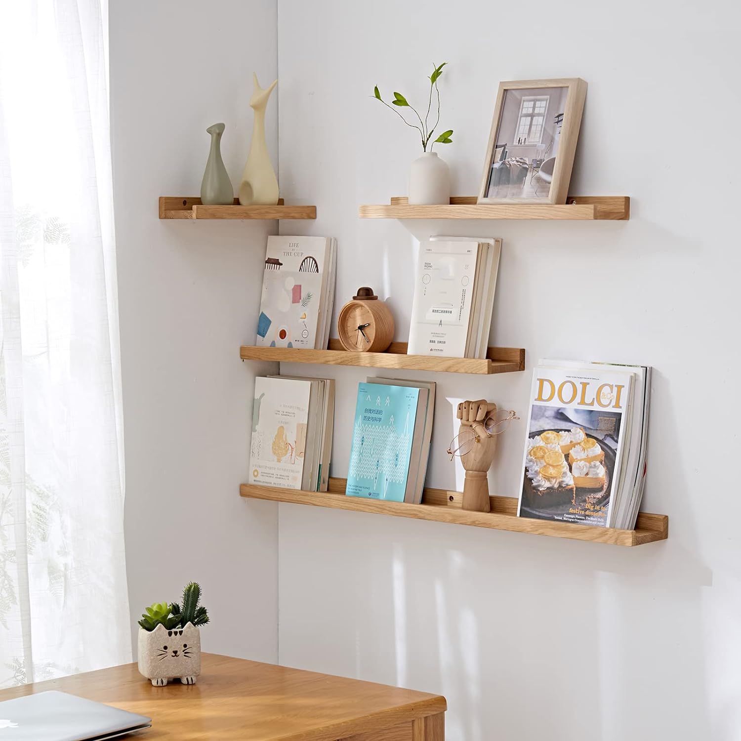 Natural Solid Oak Floating Wall Shelf 16 Inch