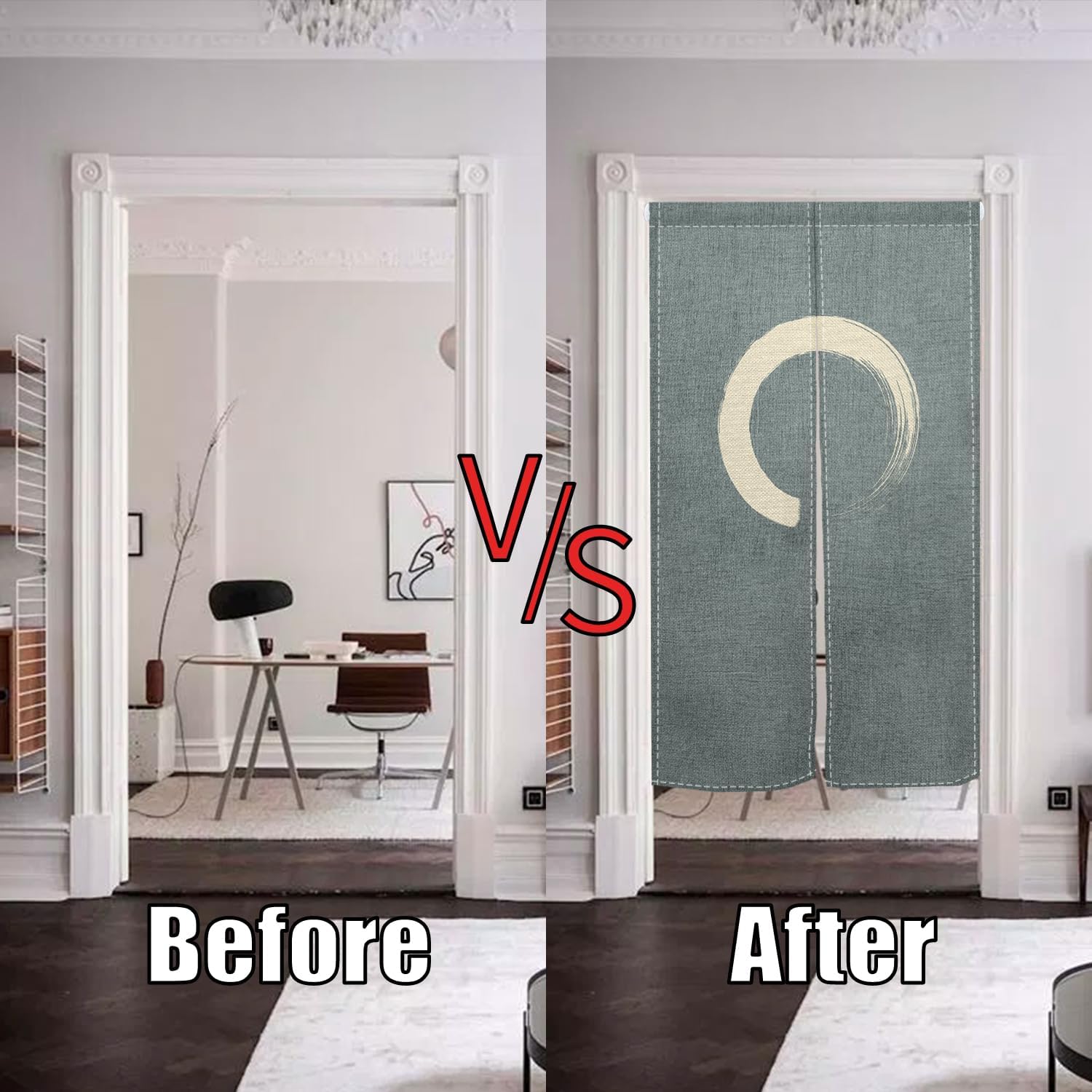 Japanese Noren Door Curtain Green Circle Print 34x60 Inches